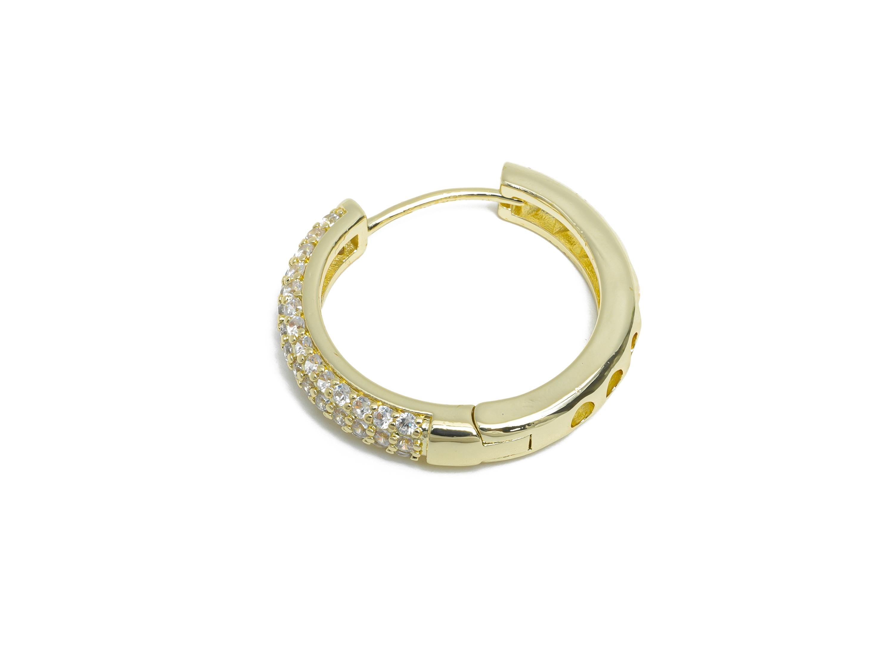Brass Round Hoop Earring - Gold Thick Hoop Earrings with Zircon - Huggie Hoop Earring - 18K Real Gold Plated - 24.2x24.2x1.4mm - RGP9565-14 - DOMEDBAZAAR