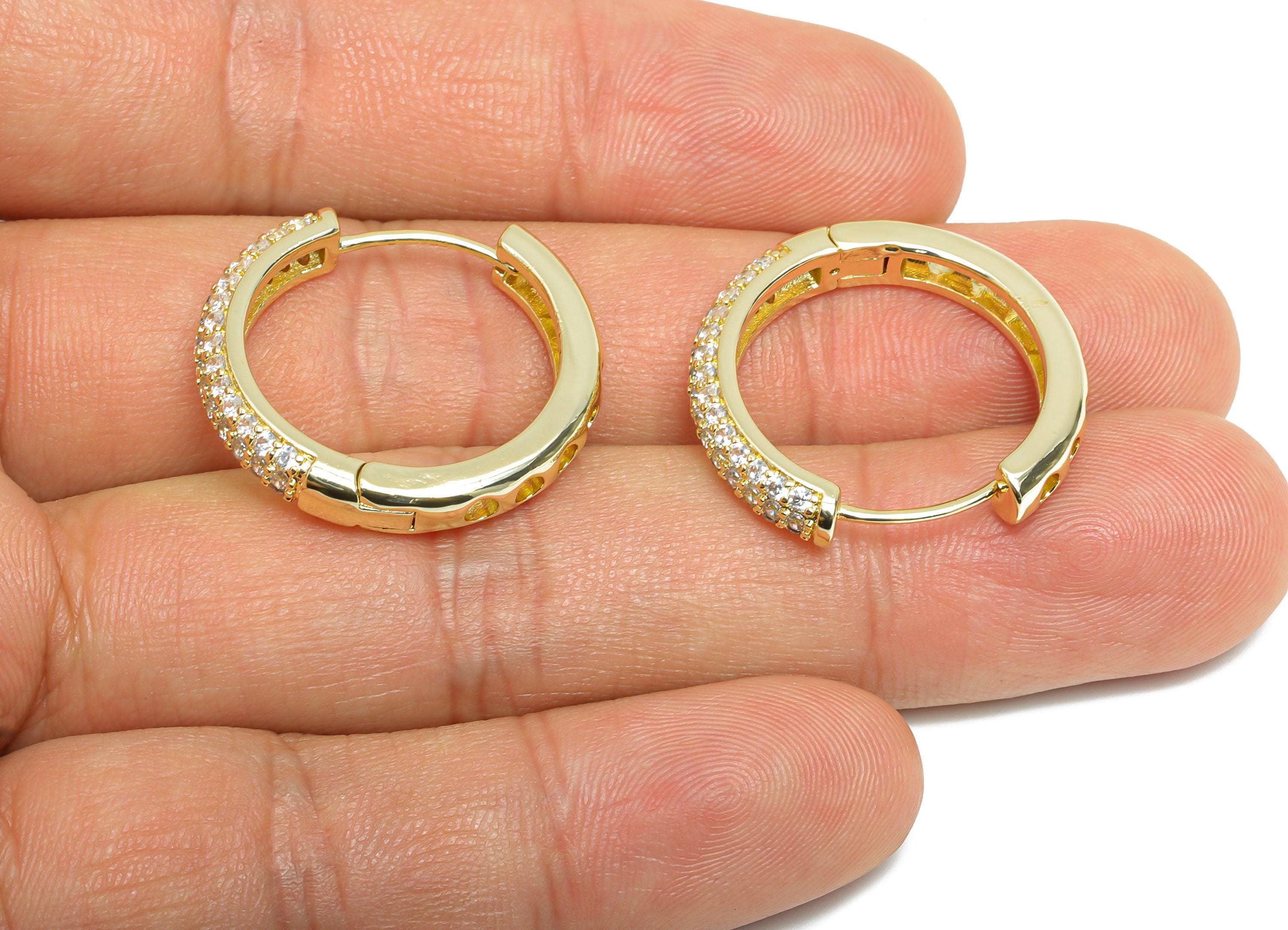 Brass Round Hoop Earring - Gold Thick Hoop Earrings with Zircon - Huggie Hoop Earring - 18K Real Gold Plated - 24.2x24.2x1.4mm - RGP9565-14 - DOMEDBAZAAR