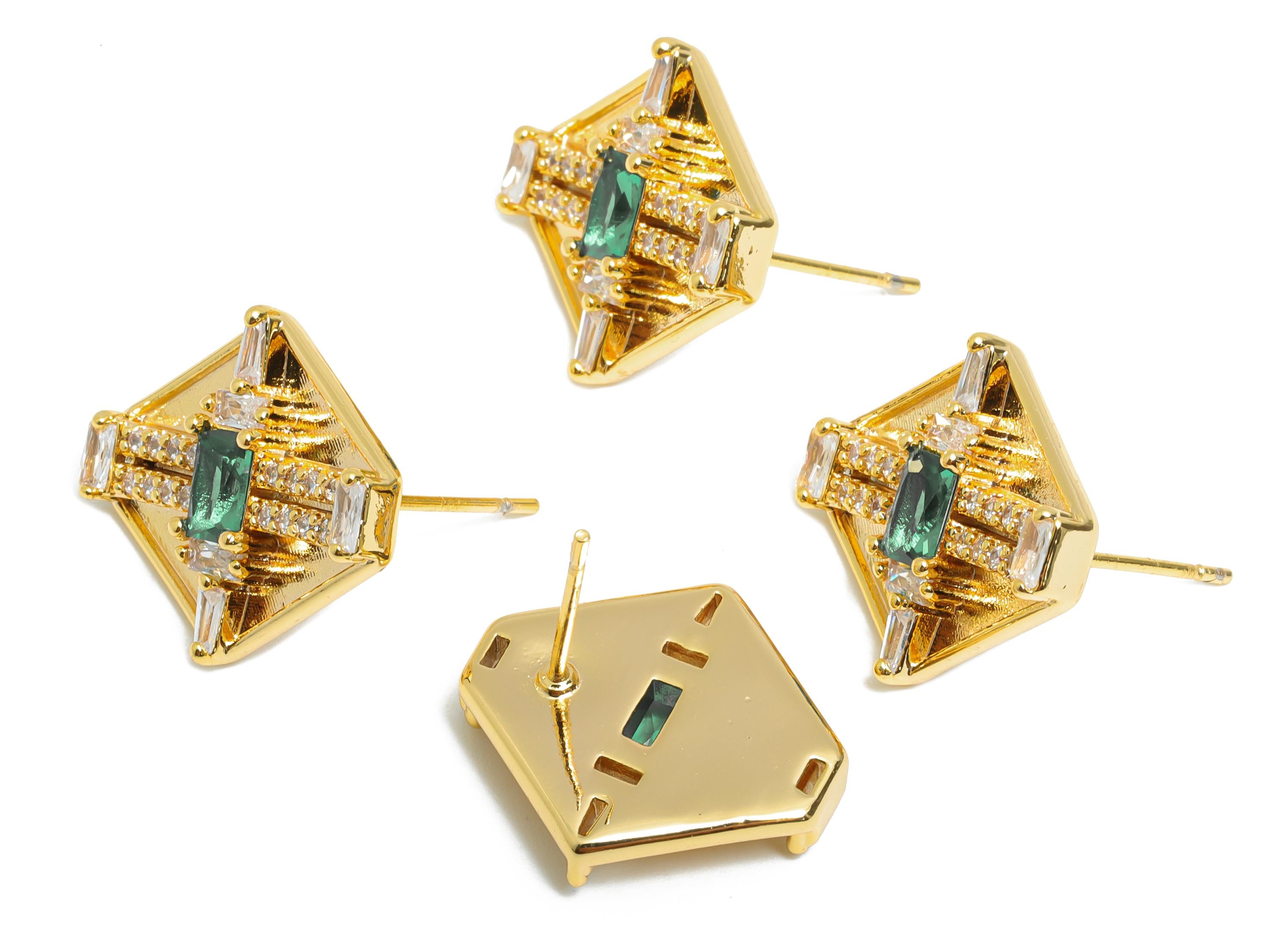 Hexagonal Green Spinel Earring - Brass Sophisticated Party Earring - Minimalist Luxe Earrings - 18K Real Gold Plated - 17x16x4mm - RGP10381 - DOMEDBAZAAR