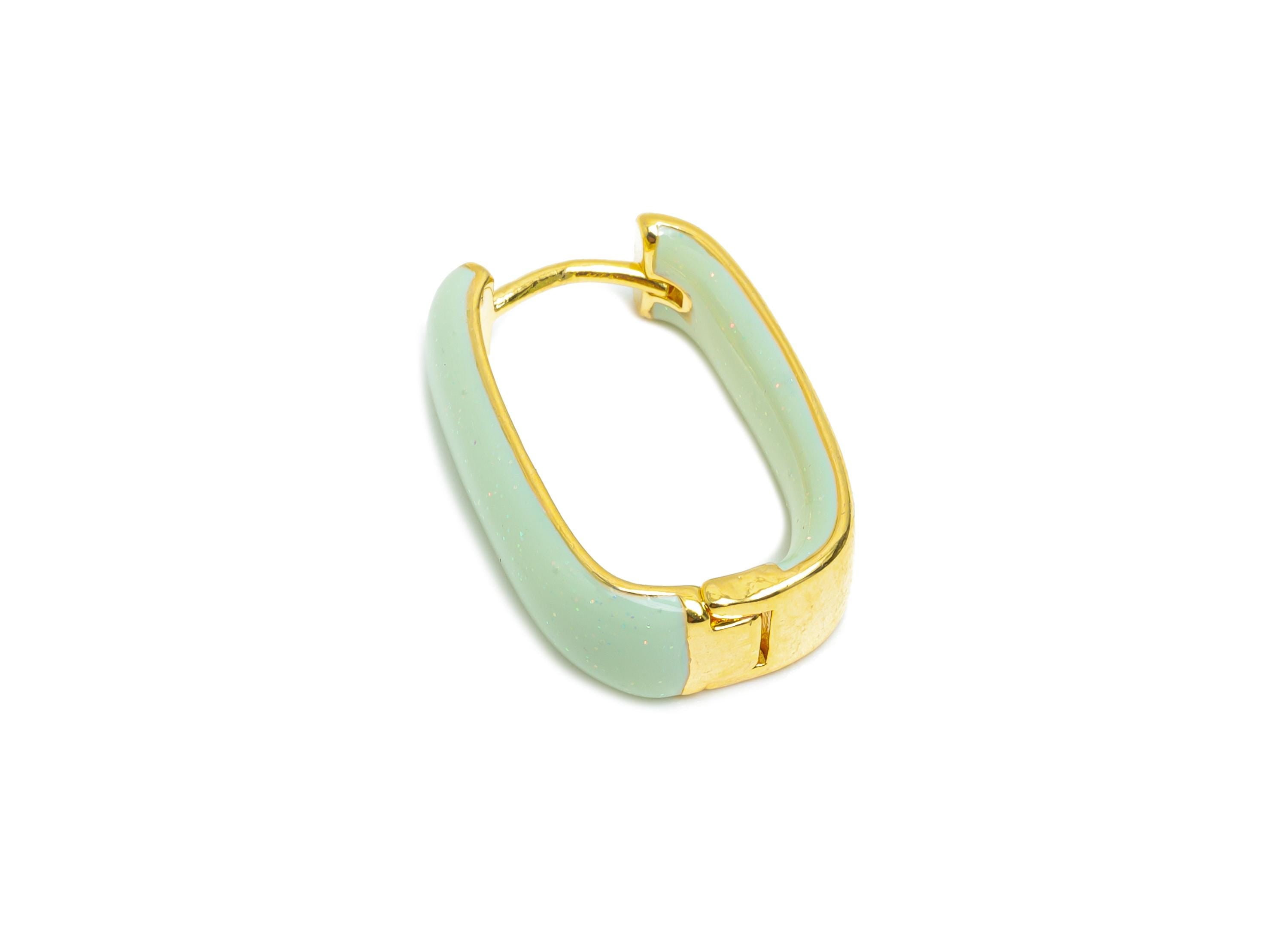 Brass U Shape Hoop Earring - Green Enamel Chunky Earring - Minimalist Gold Oval Earring - 18K Real Gold Plated -21.01x14.92x6.2mm -RGP9604D - DOMEDBAZAAR
