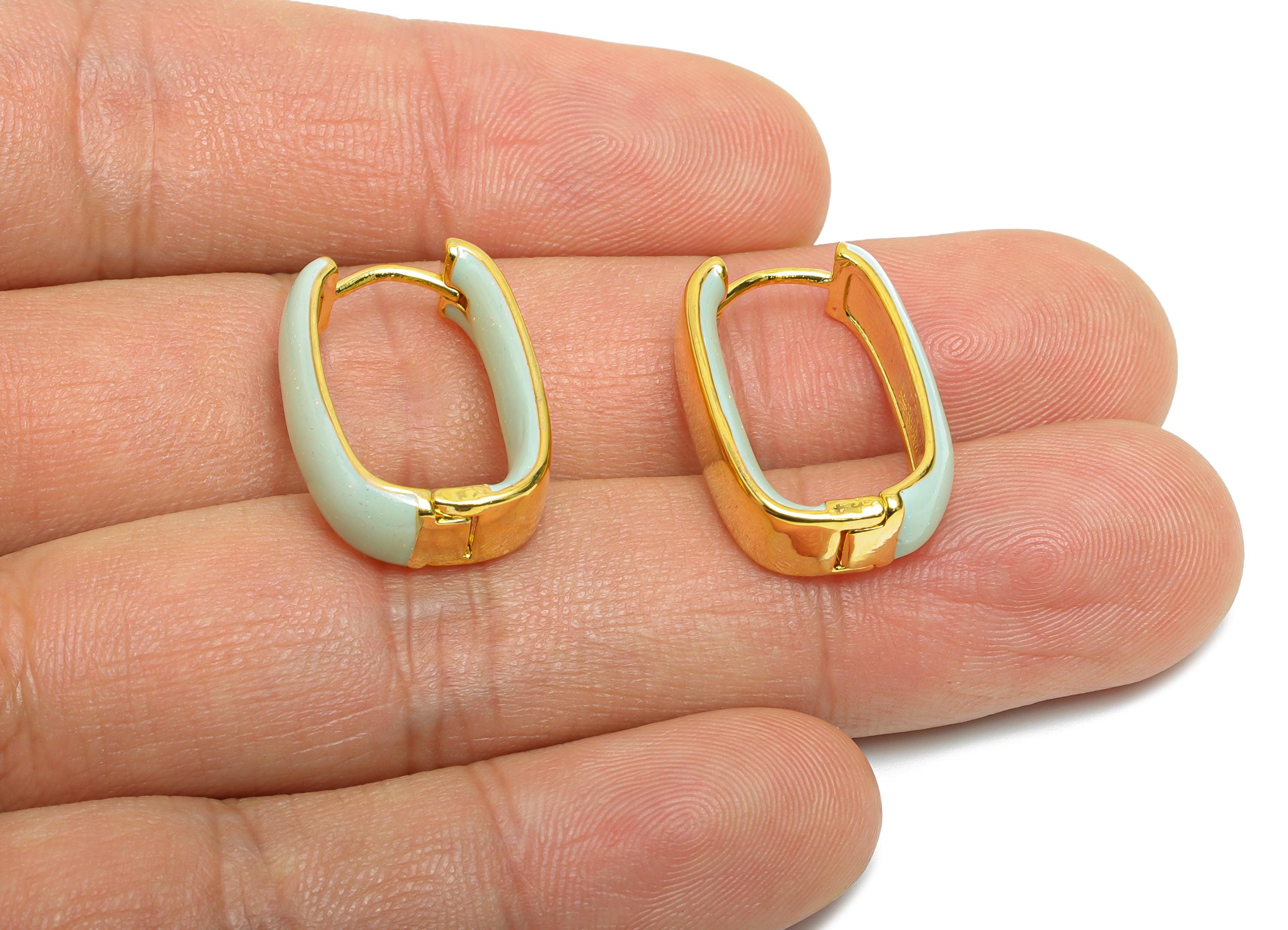 Brass U Shape Hoop Earring - Green Enamel Chunky Earring - Minimalist Gold Oval Earring - 18K Real Gold Plated -21.01x14.92x6.2mm -RGP9604D - DOMEDBAZAAR