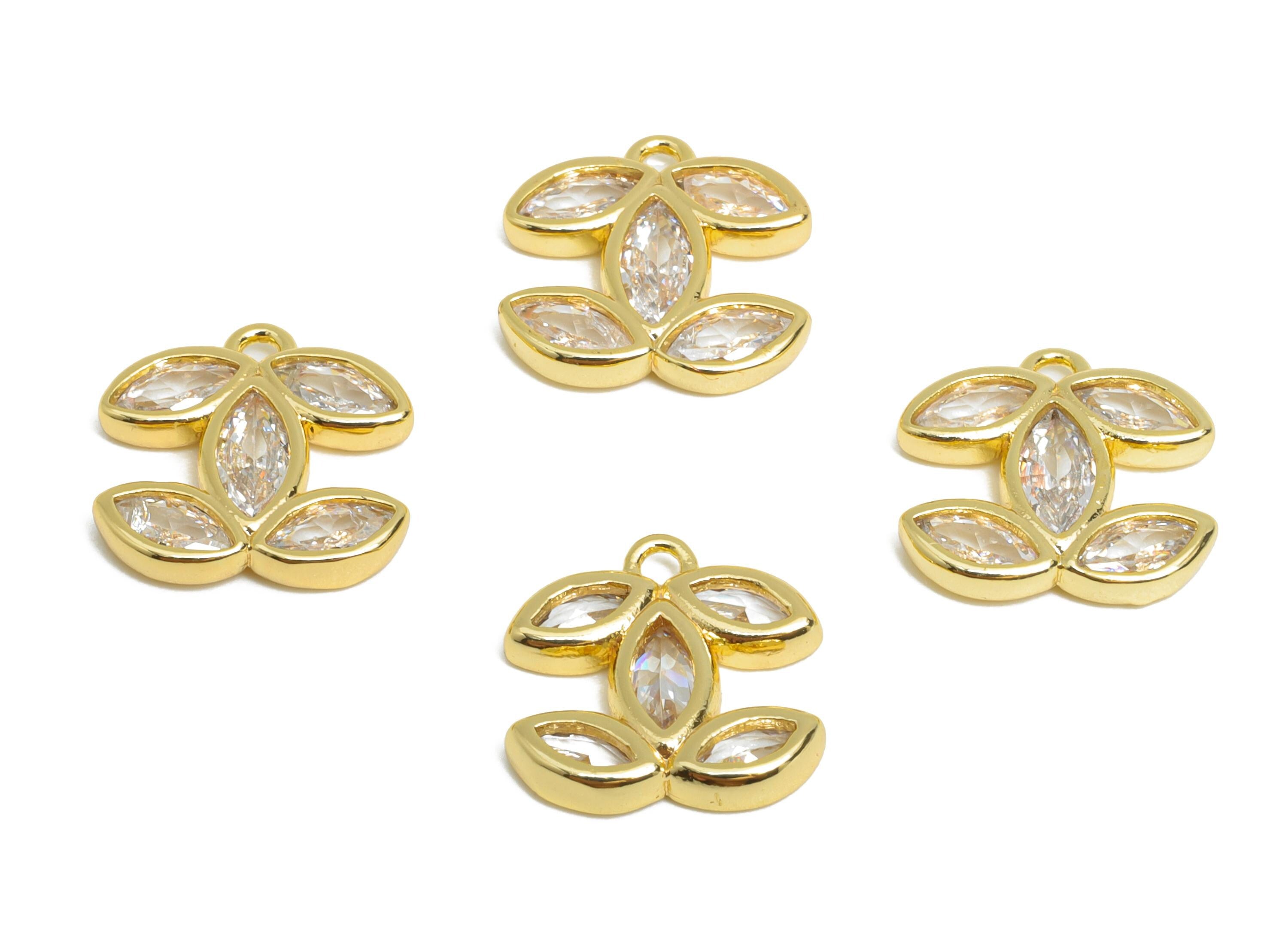 Brass Marquise Earring Charm - Gold Turtle Cubic Zircon Pendant - Geometric Sparkling Charm - 18K Real Gold Plated - 11.5x11.35x2mm -RGP9548 - DOMEDBAZAAR