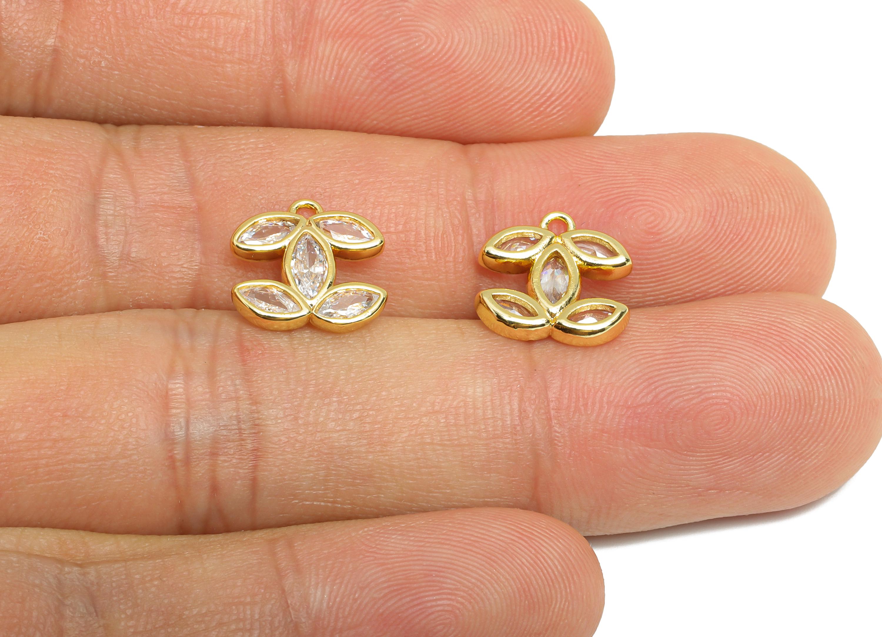 Brass Marquise Earring Charm - Gold Turtle Cubic Zircon Pendant - Geometric Sparkling Charm - 18K Real Gold Plated - 11.5x11.35x2mm -RGP9548 - DOMEDBAZAAR