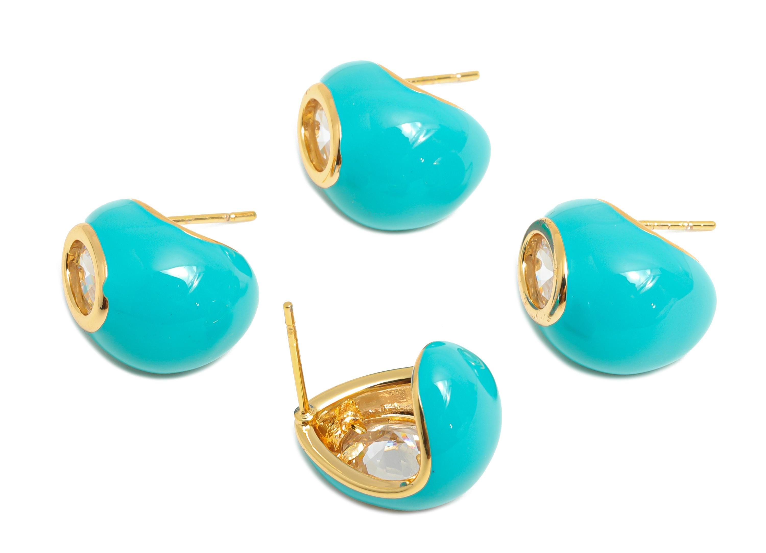 Brass Enamel Hoop Earring - Brass CZ Bold Enamel Chic Colorful Stud - Geometric Enamel Jewelry - 18K Real Gold Plated - 15x12x10mm-RGP10387A - DOMEDBAZAAR