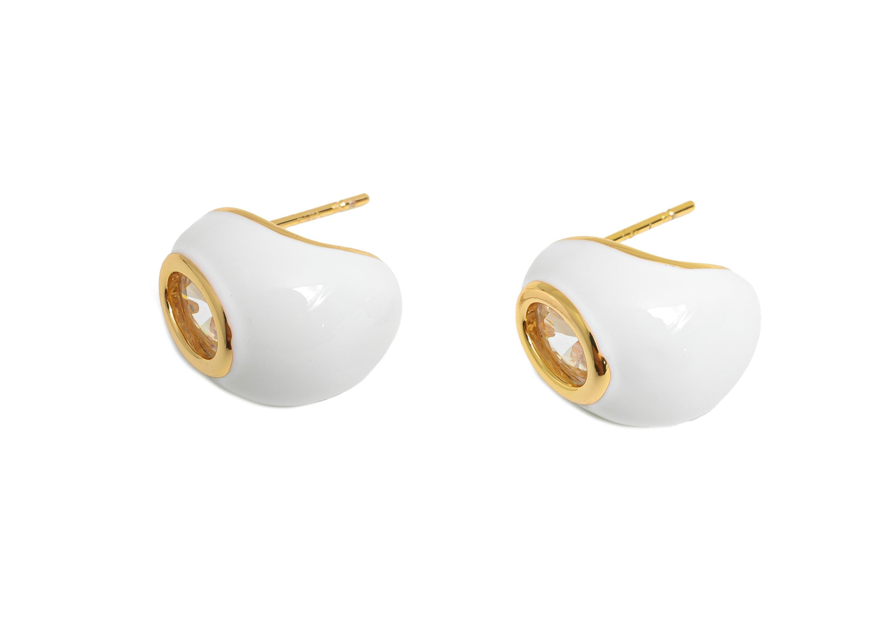 Brass Enamel Hoop Earring - Brass CZ Bold Enamel Chic Colorful Stud - Fashion Enamel Jewelry - 18K Real Gold Plating - 15x12x10mm-RGP10387B - DOMEDBAZAAR