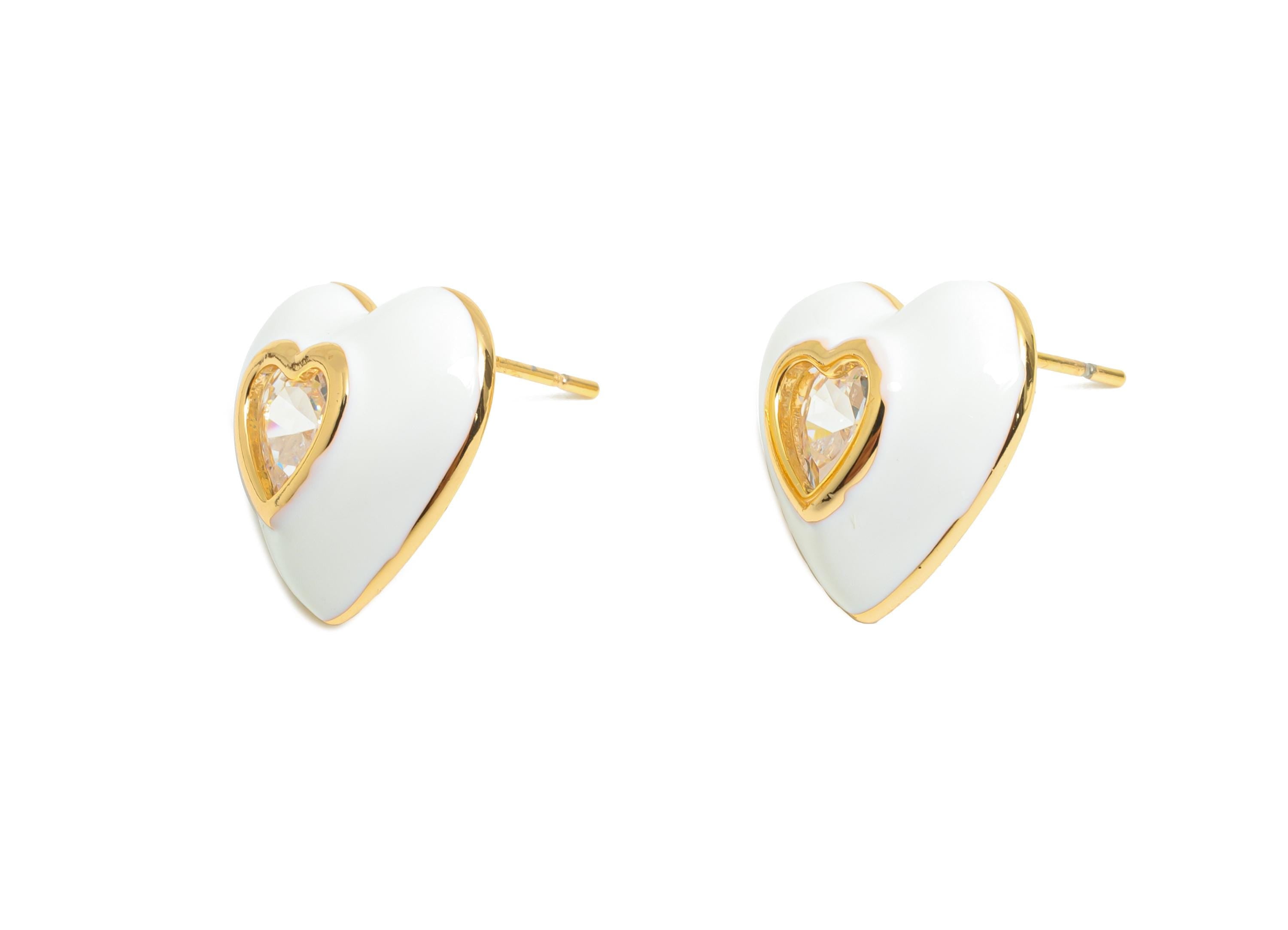 Brass Enamel Heart Earring - Brass Bold Enamel Chic Colorful Stud - Vibrant Enamel Jewelry - 18K Real Gold Plating - 16x14x4mm - RGP10388B - DOMEDBAZAAR