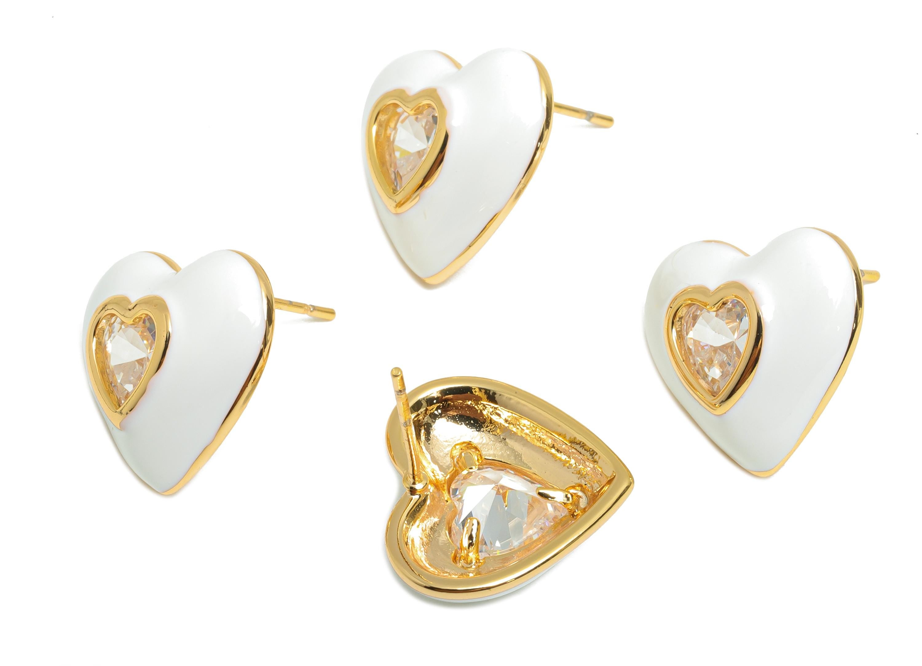 Brass Enamel Heart Earring - Brass Bold Enamel Chic Colorful Stud - Vibrant Enamel Jewelry - 18K Real Gold Plating - 16x14x4mm - RGP10388B - DOMEDBAZAAR
