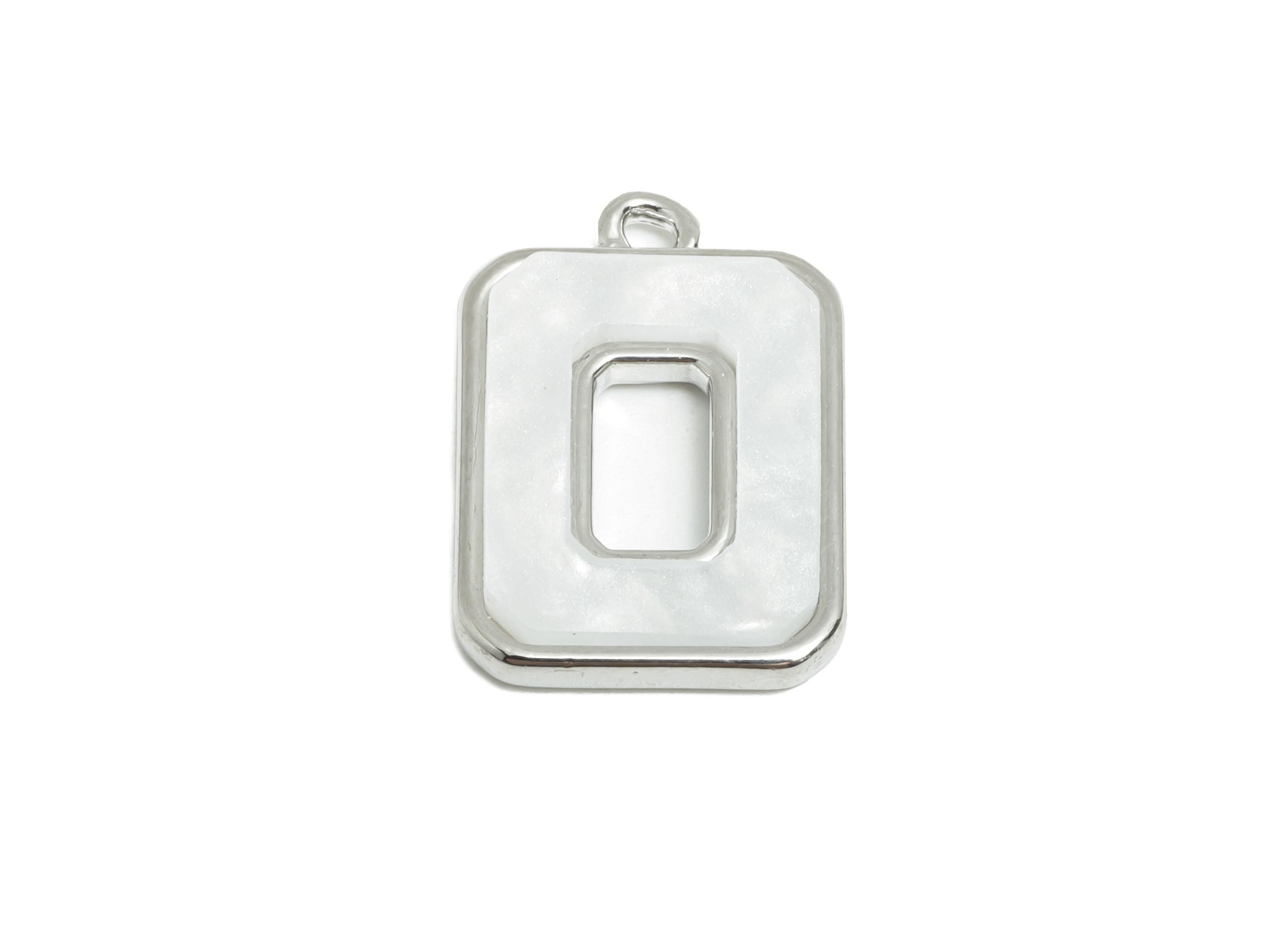 Silver Oval Rectangle Pendant - Brass Rectangular Charm - Acrylic White Earring Charm  -18K Real White Gold Plating - 19x13x2mm -RGP10386 - DOMEDBAZAAR