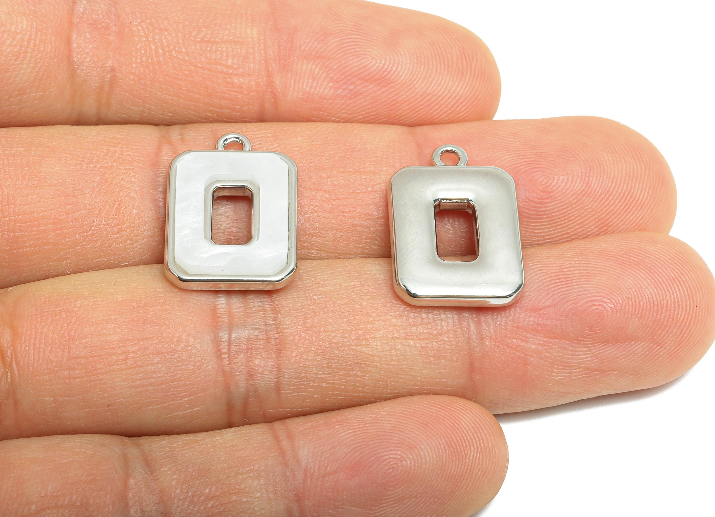 Silver Oval Rectangle Pendant - Brass Rectangular Charm - Acrylic White Earring Charm  -18K Real White Gold Plating - 19x13x2mm -RGP10386 - DOMEDBAZAAR