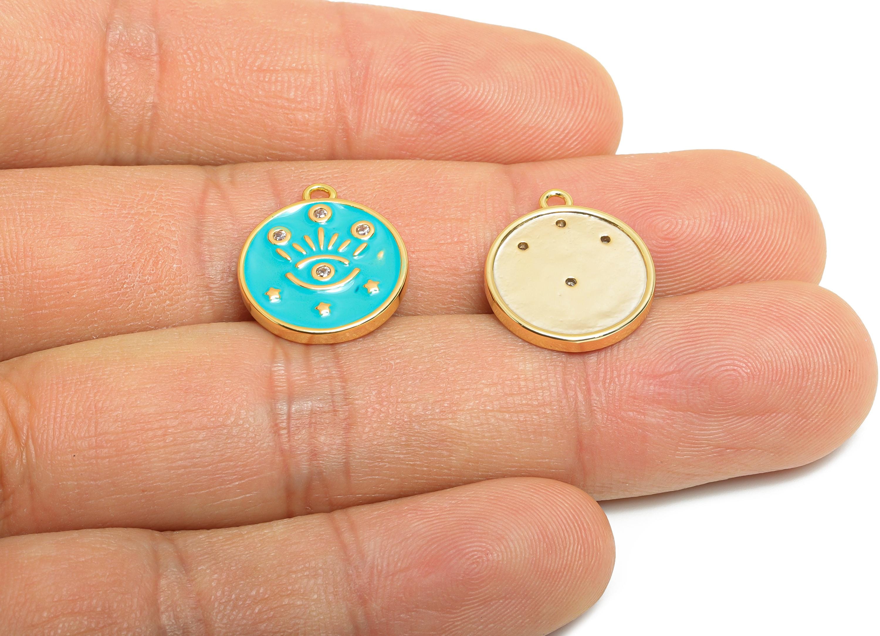 Brass CZ Enamel Eye Charm - Protection Earring Charm - Boho Enamel Pendant Charm - 18K Real Gold Plating - 17x15x1mm -RGP10391A - DOMEDBAZAAR