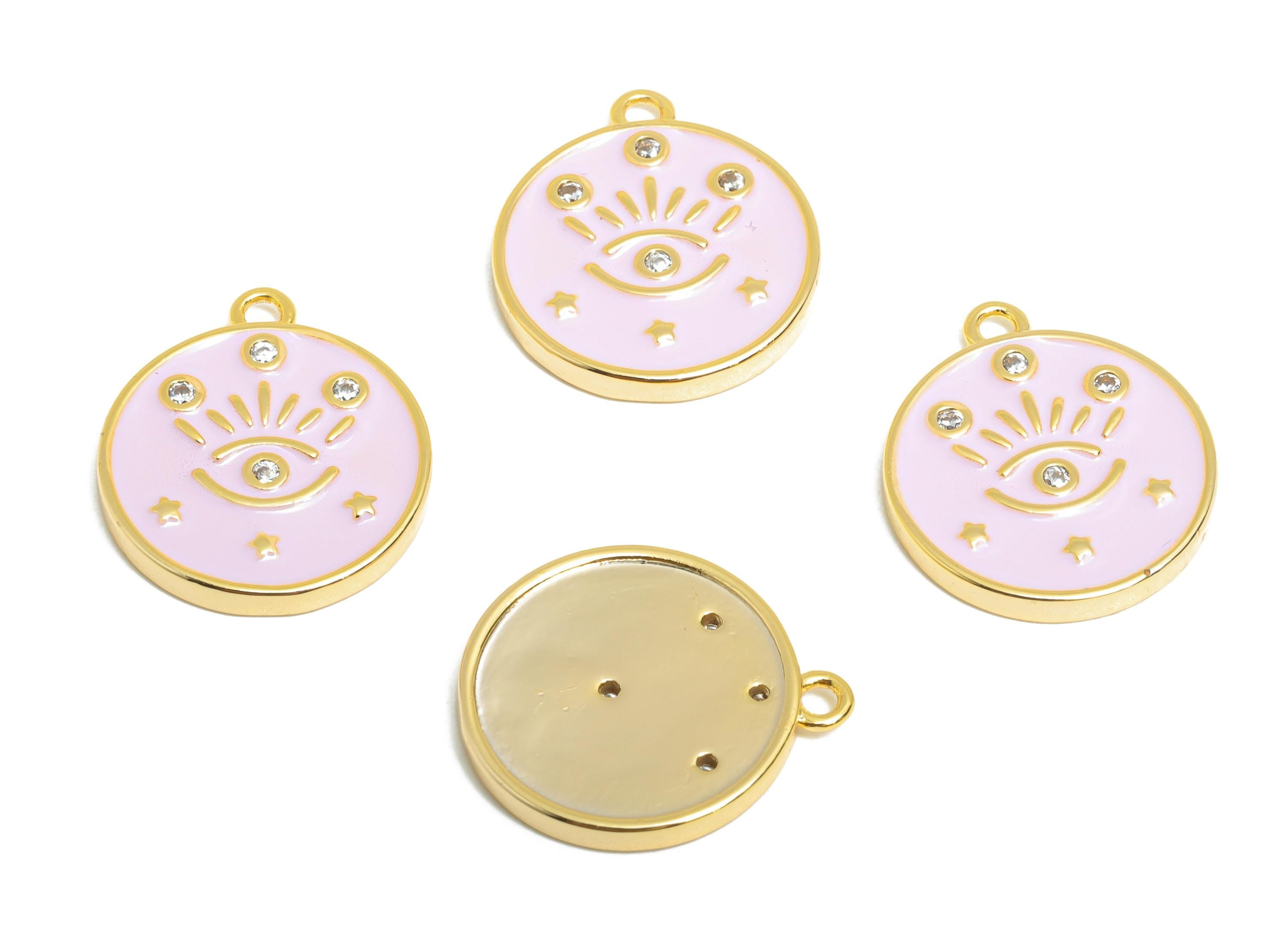 Brass CZ Eye Enamel Charm - Enlightenment Earring Charm - Boho Enamel Pendant Charm - 18K Real Gold Plating - 17x15x1mm -RGP10391C - DOMEDBAZAAR