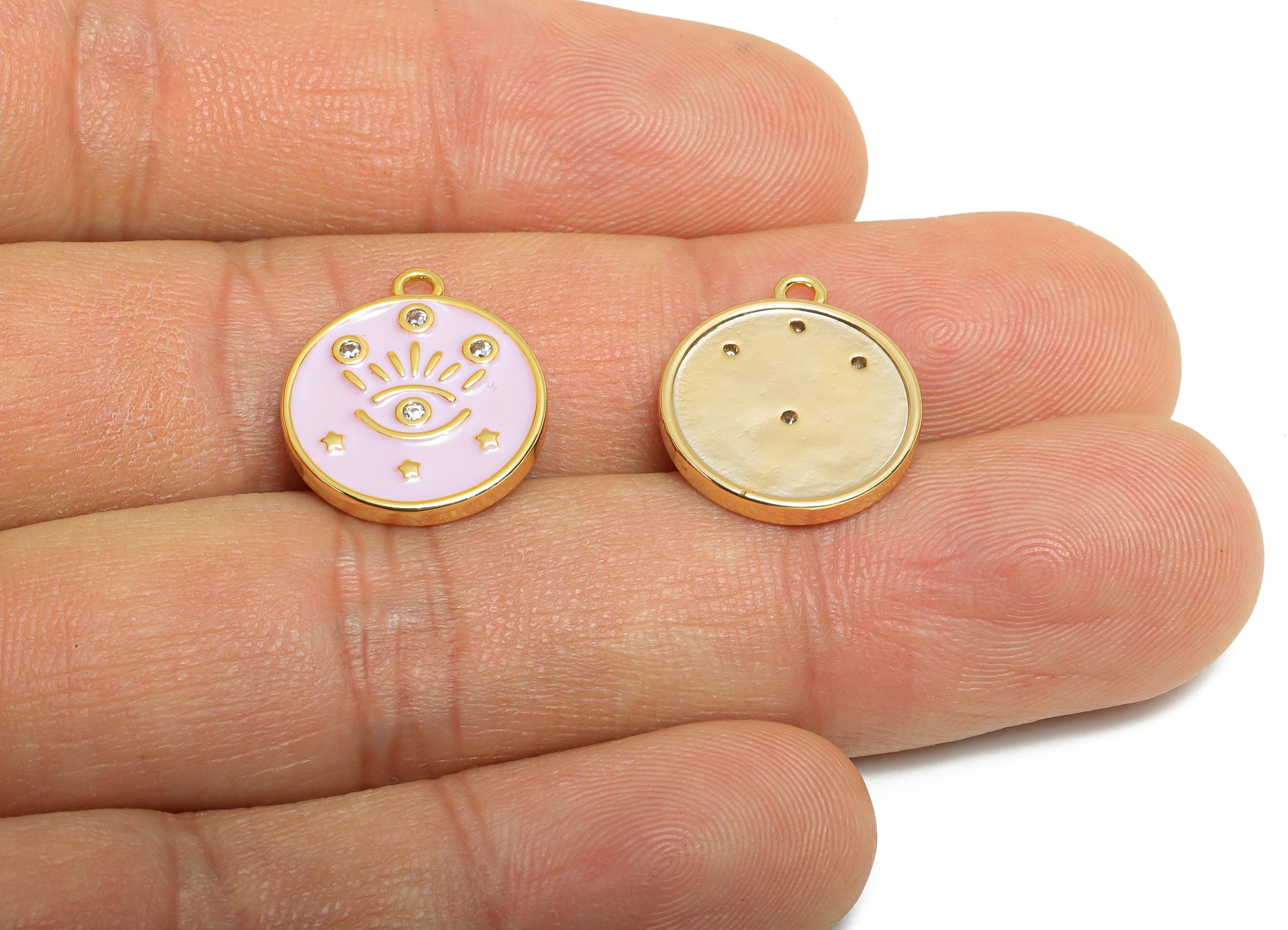Brass CZ Eye Enamel Charm - Enlightenment Earring Charm - Boho Enamel Pendant Charm - 18K Real Gold Plating - 17x15x1mm -RGP10391C - DOMEDBAZAAR