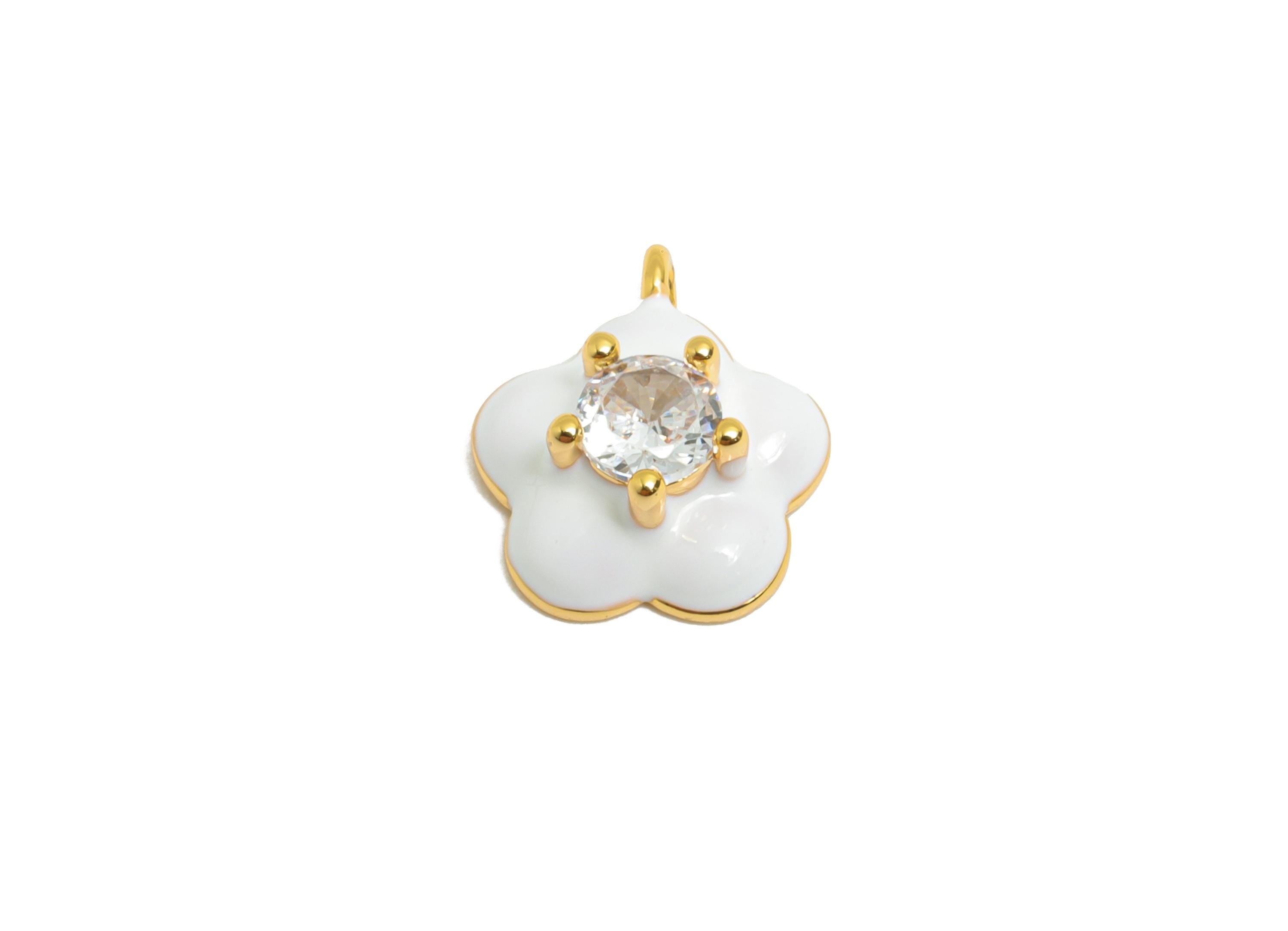 Brass Flower Enamel Charm - White Enamel Pendant - 18K Real Gold Plating - Elegant Pendant Jewelry - Everyday Jewelry - 11x9x4mm - RGP10390B - DOMEDBAZAAR