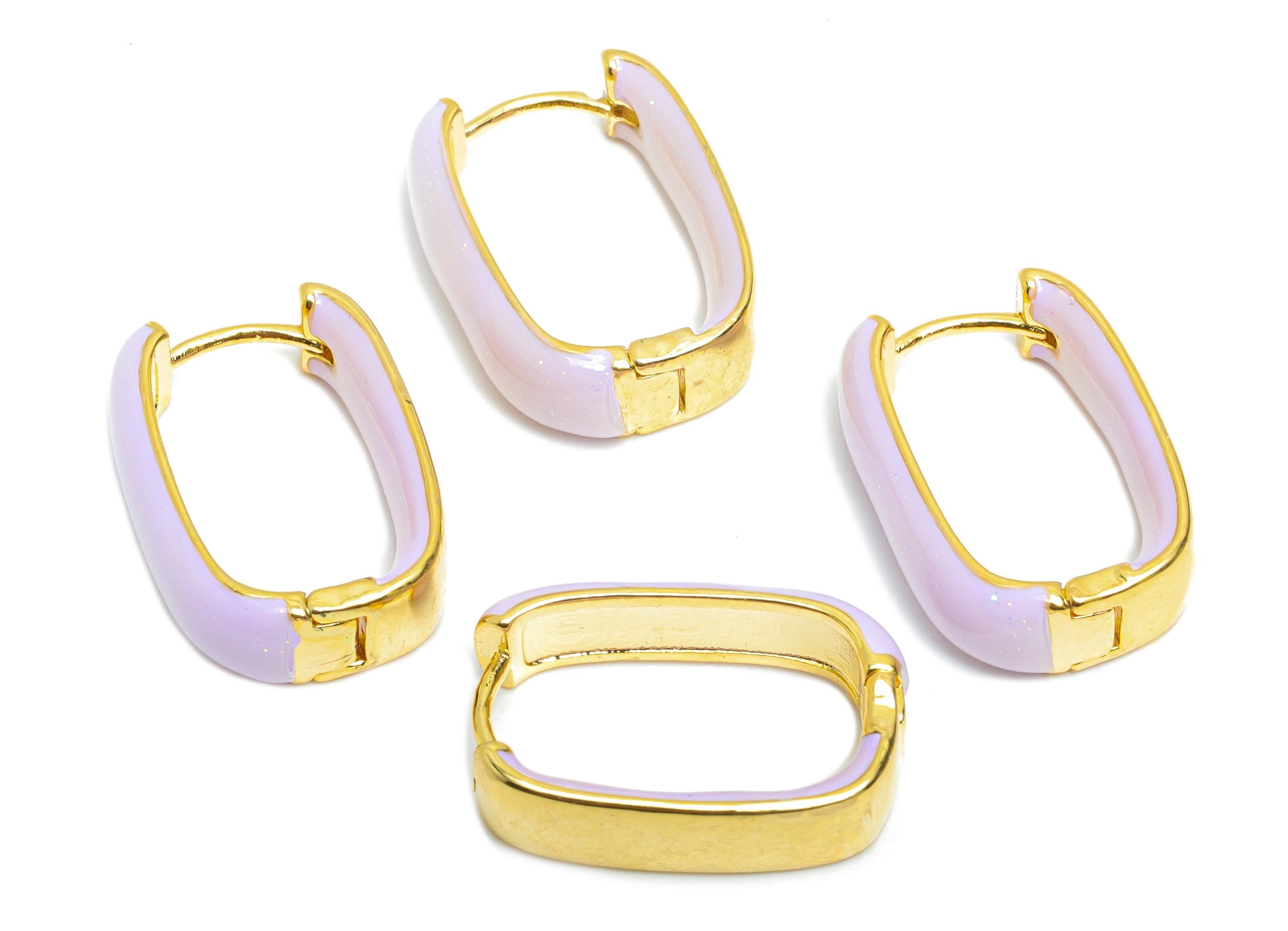 Brass U Shape Hoop Earring - Purple Enamel Chunky Earring - Minimalist Gold Oval Earring - 18K Real Gold Plated -21.01x14.92x6.2mm-RGP9604C - DOMEDBAZAAR