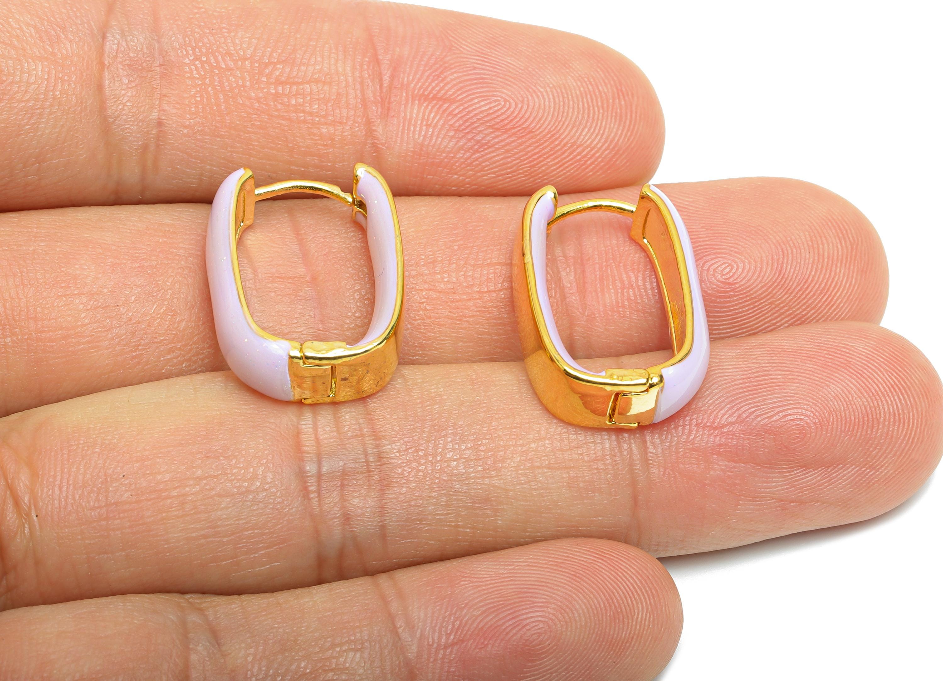 Brass U Shape Hoop Earring - Purple Enamel Chunky Earring - Minimalist Gold Oval Earring - 18K Real Gold Plated -21.01x14.92x6.2mm-RGP9604C - DOMEDBAZAAR