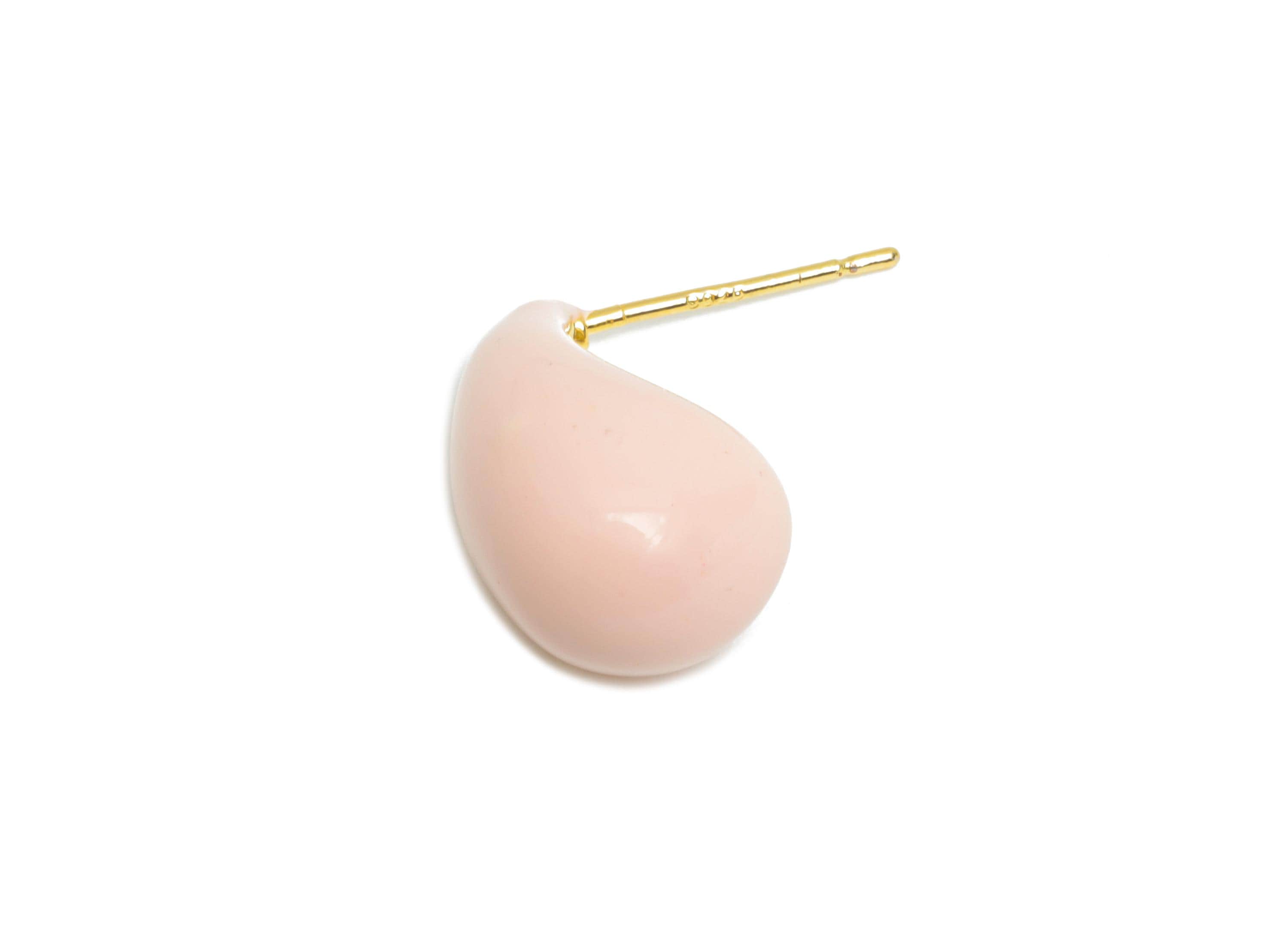 Brass Teardrop Stud Earring - Pink Curved Drop Enamel Earring Post - Gold Everday Jewelry - 18K Real Gold Plated - 16.95x9.43x0.7mm-RGP9602B - DOMEDBAZAAR