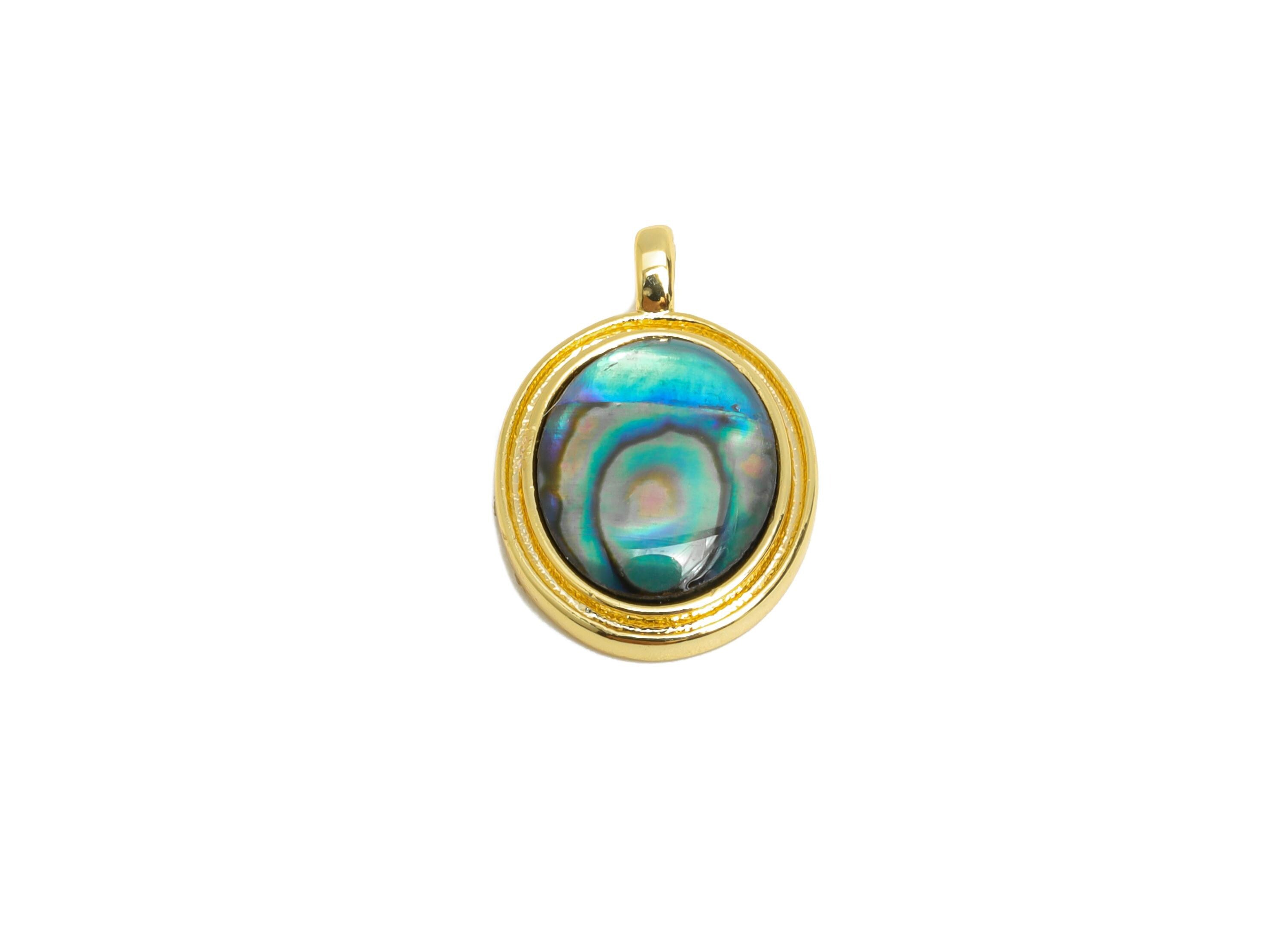 Abalone Shell Oval Earring Charm - Brass Gold Pendant for Necklace - Refined Gold Oval Charm - 18K Gold-Plated Brass - 13.6x11x3mm -RGP9547 - DOMEDBAZAAR