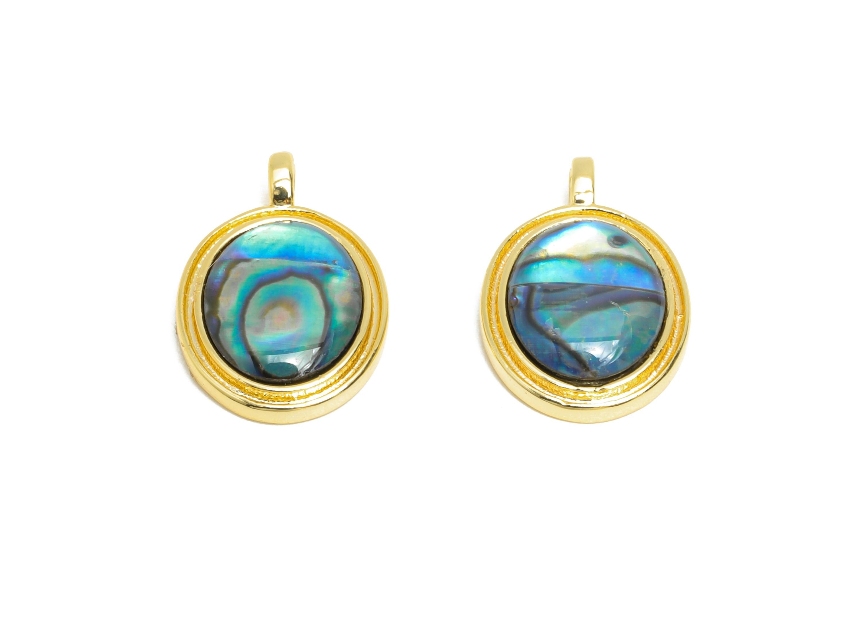 Abalone Shell Oval Earring Charm - Brass Gold Pendant for Necklace - Refined Gold Oval Charm - 18K Gold-Plated Brass - 13.6x11x3mm -RGP9547 - DOMEDBAZAAR