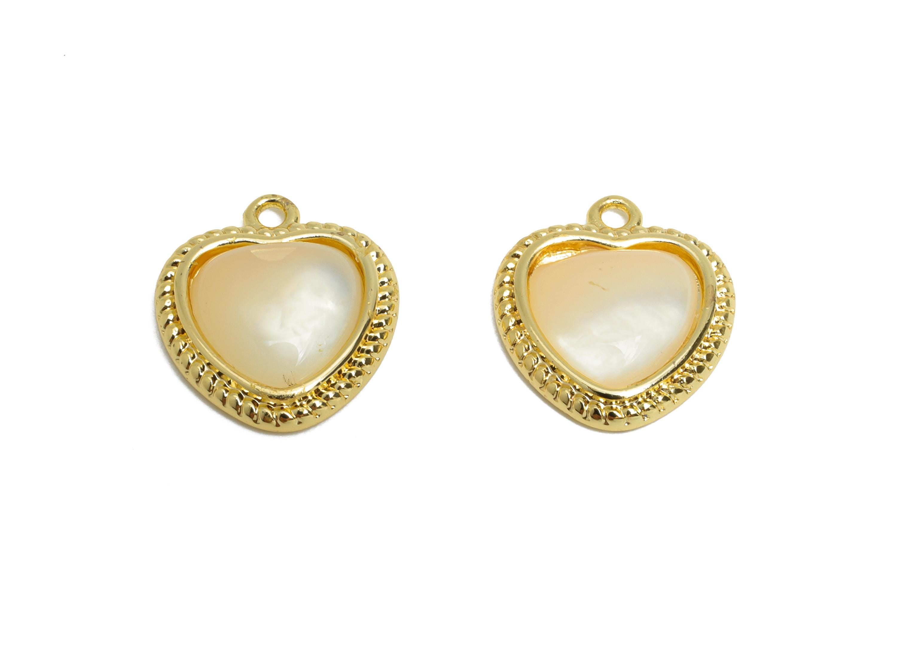 Brass Heart Earring Charm - Gold Seashell Pendant for Necklace - Textured Love Heart Charm - 18K Real Gold-Plated - 14.2x12.4x3.7mm -RGP9545 - DOMEDBAZAAR