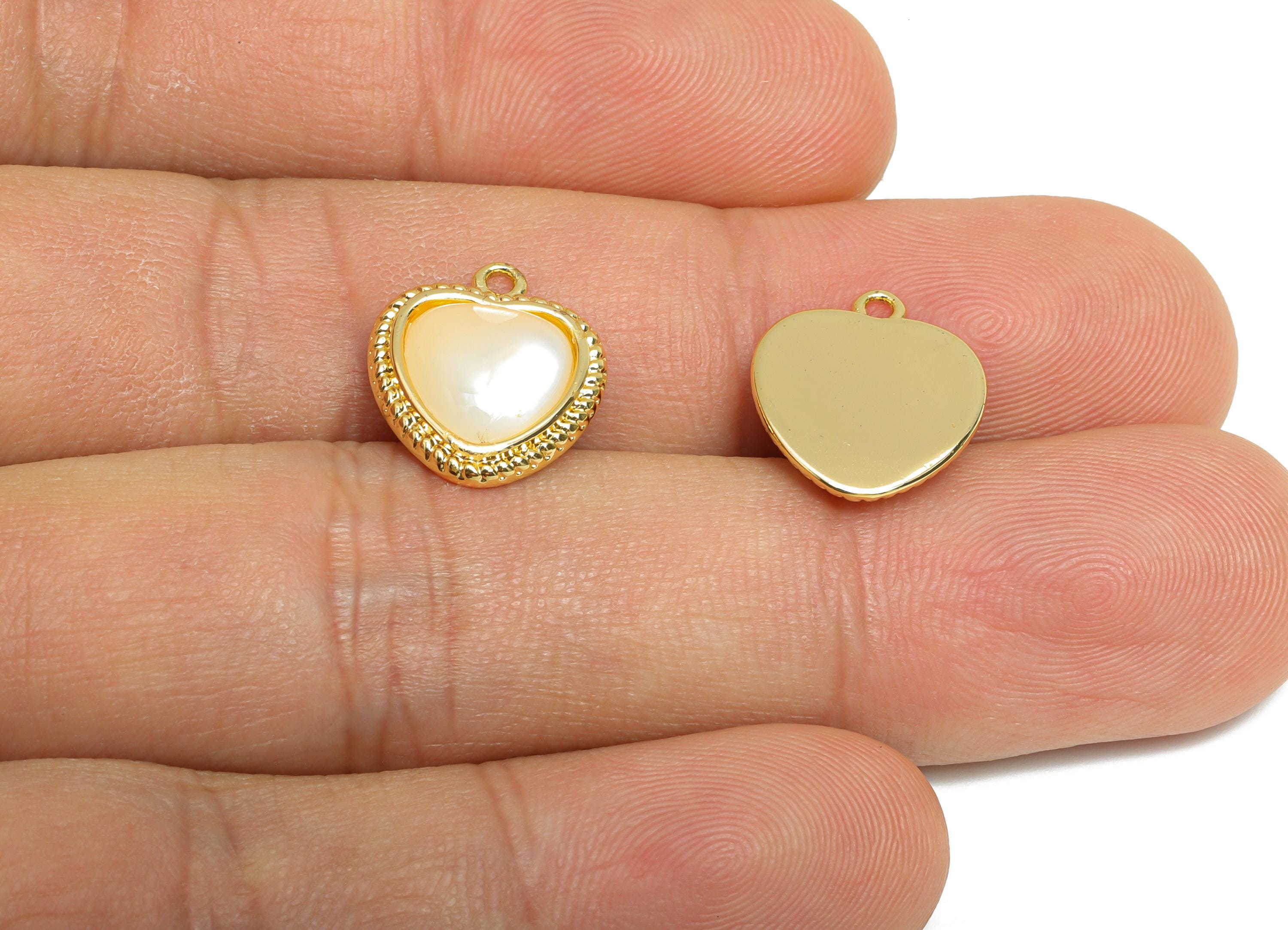 Brass Heart Earring Charm - Gold Seashell Pendant for Necklace - Textured Love Heart Charm - 18K Real Gold-Plated - 14.2x12.4x3.7mm -RGP9545 - DOMEDBAZAAR