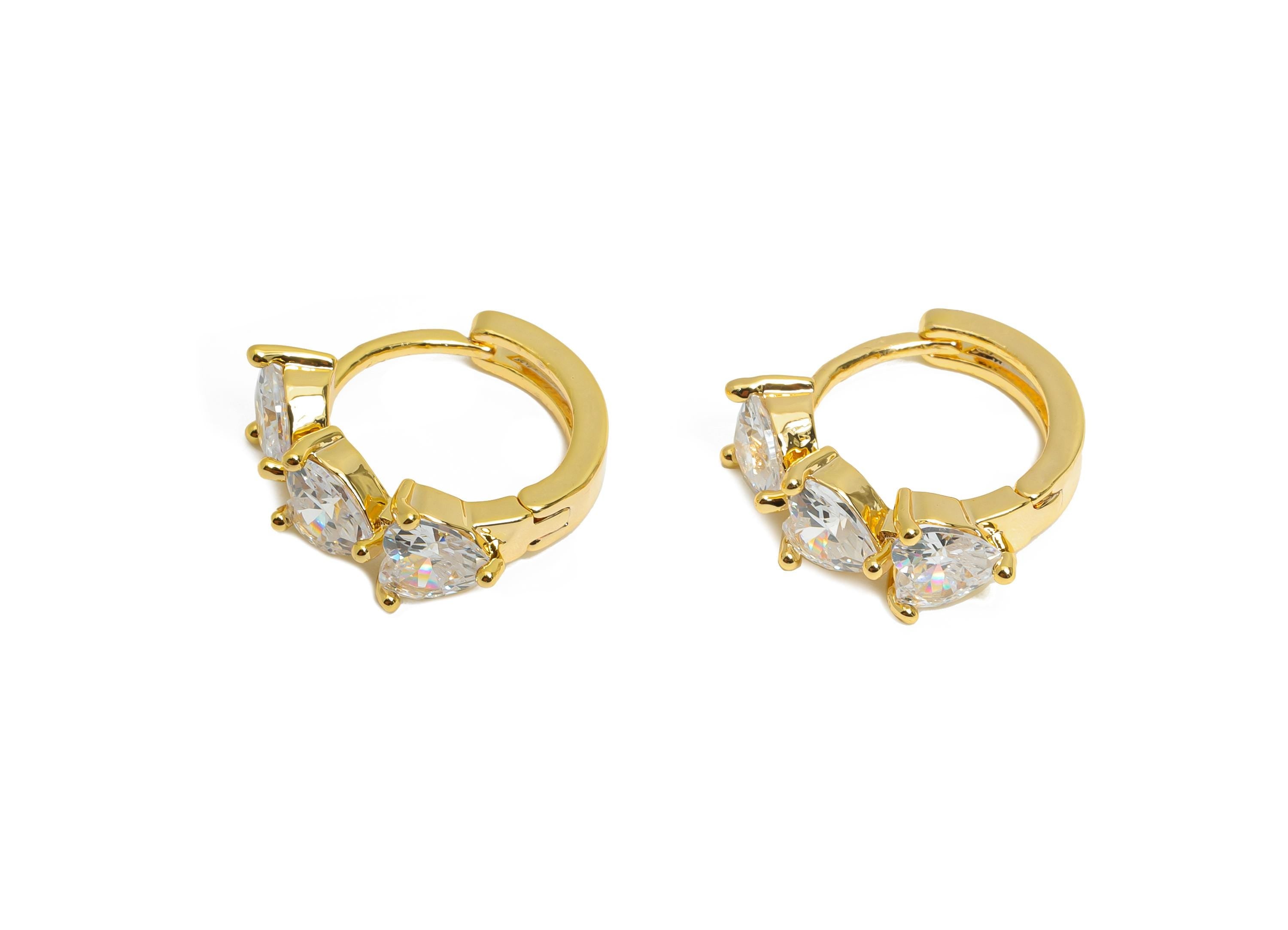 Brass Heart Sparking Hoop - Brass Chic Huggie Hoop Clasp - Elegant Bling Cubic Zircon Earring - 18K Real Gold Plating - 15.8x6x3mm - RGP9683 - DOMEDBAZAAR
