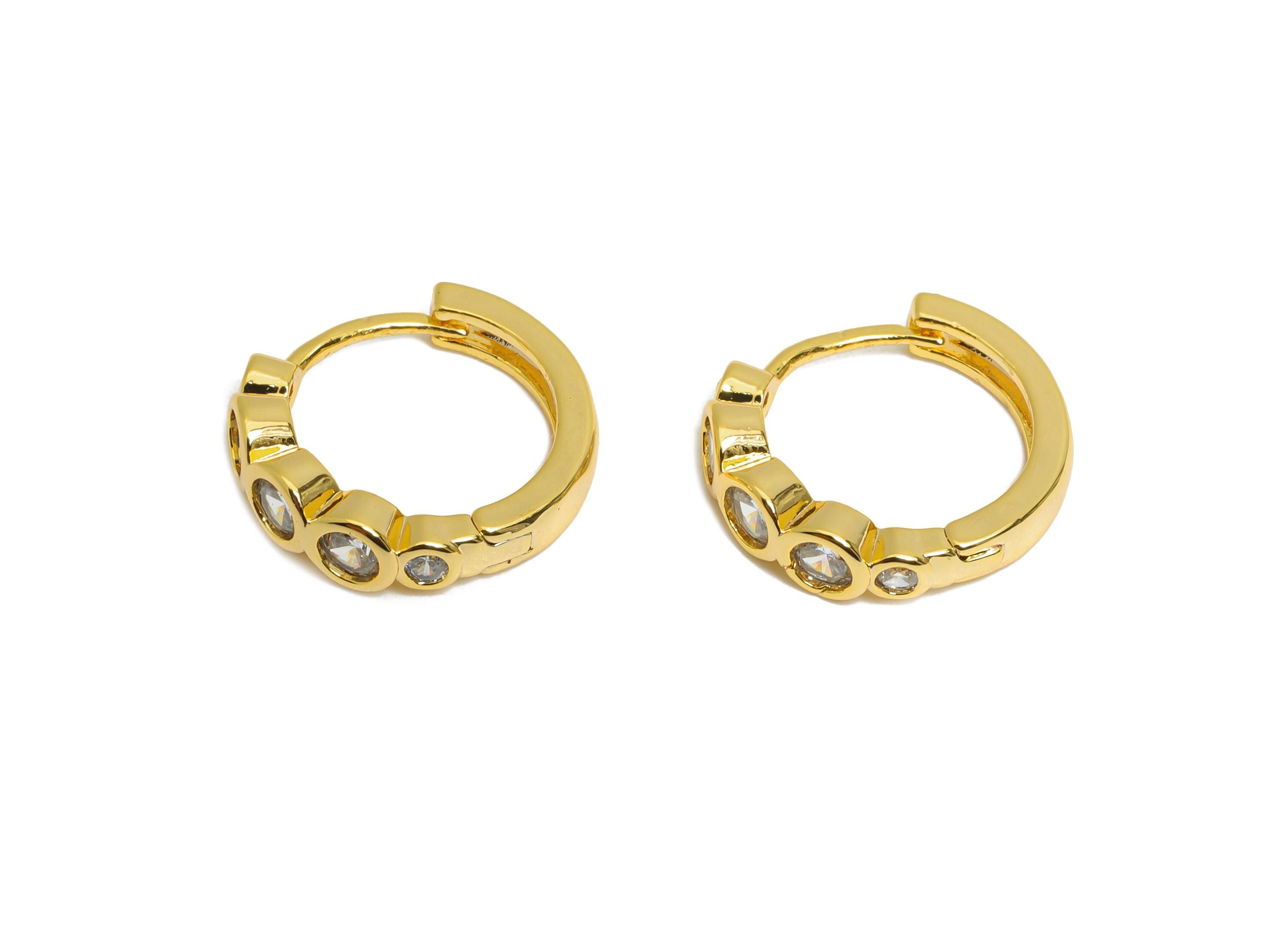 Brass Beaded Sparking Hoop - Brass Chic Huggie Hoop Clasp - Elegant Tiny Cubic Zircon Earring - 18K Real Gold Plating - 15.2x4x2mm - RGP9682 - DOMEDBAZAAR