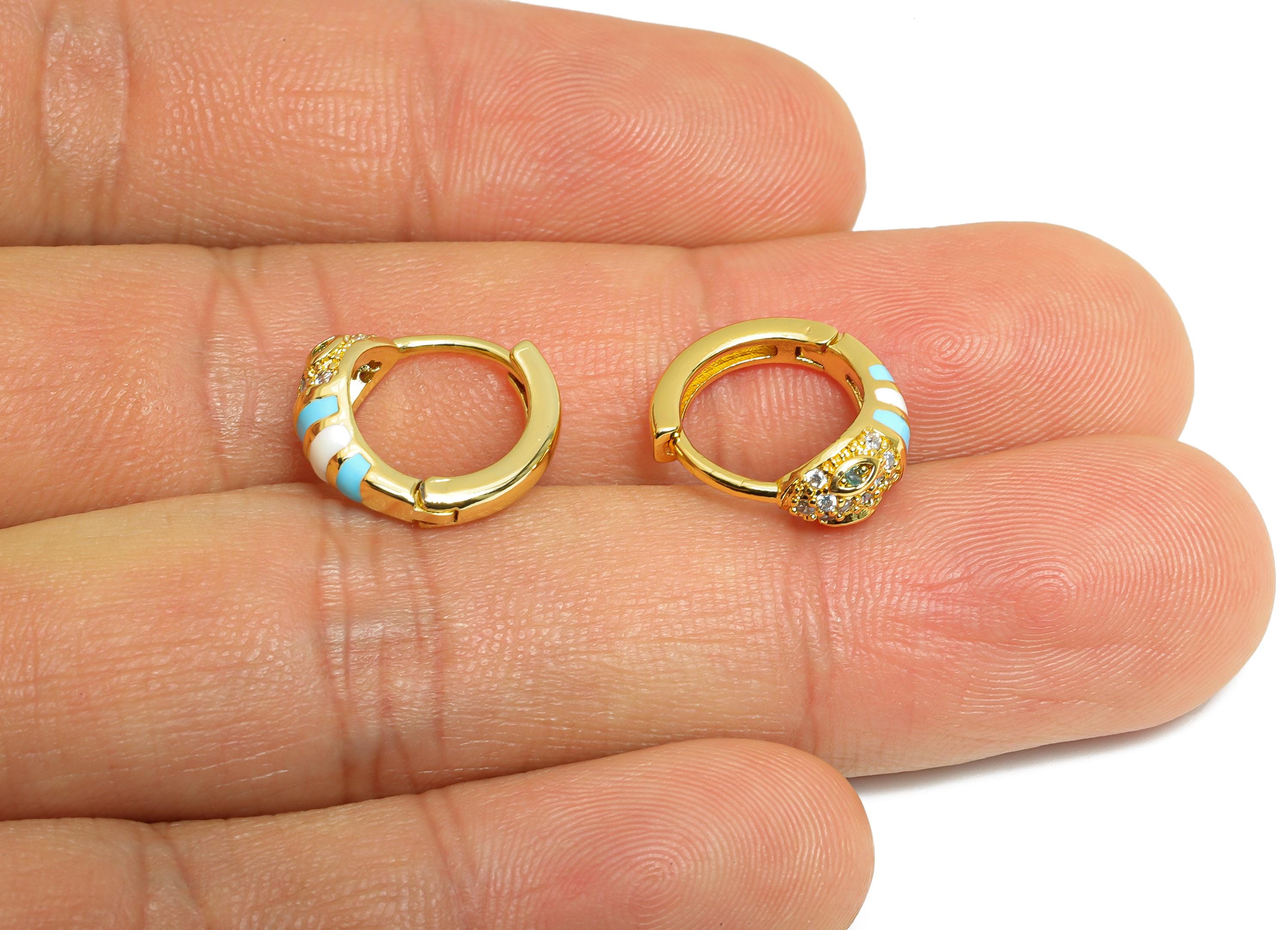 Snake Hoop Earring - Brass Colorful Enamel Huggie Hoop - Cubic Zircon Dainty Animal Hoop Earring - 18K Real Gold Plated - 14x12x5mm -RGP9710 - DOMEDBAZAAR