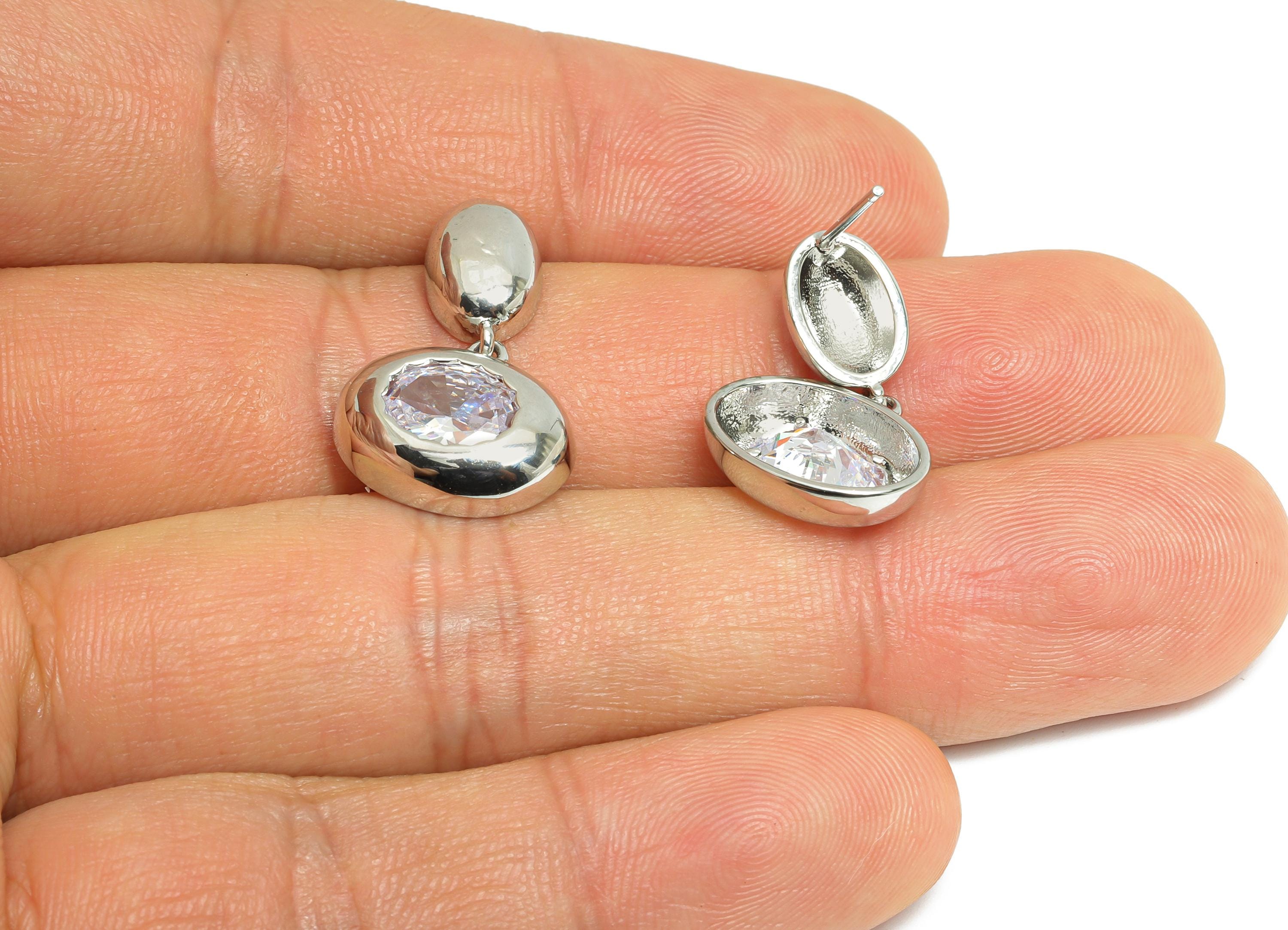 Dangle Earring Stud - Brass Chic Dangling Earring Post - Cubic Zircon Dainty Earring Stud - 18K Real White Gold Plated - 23x14x4mm -RGP9652S - DOMEDBAZAAR