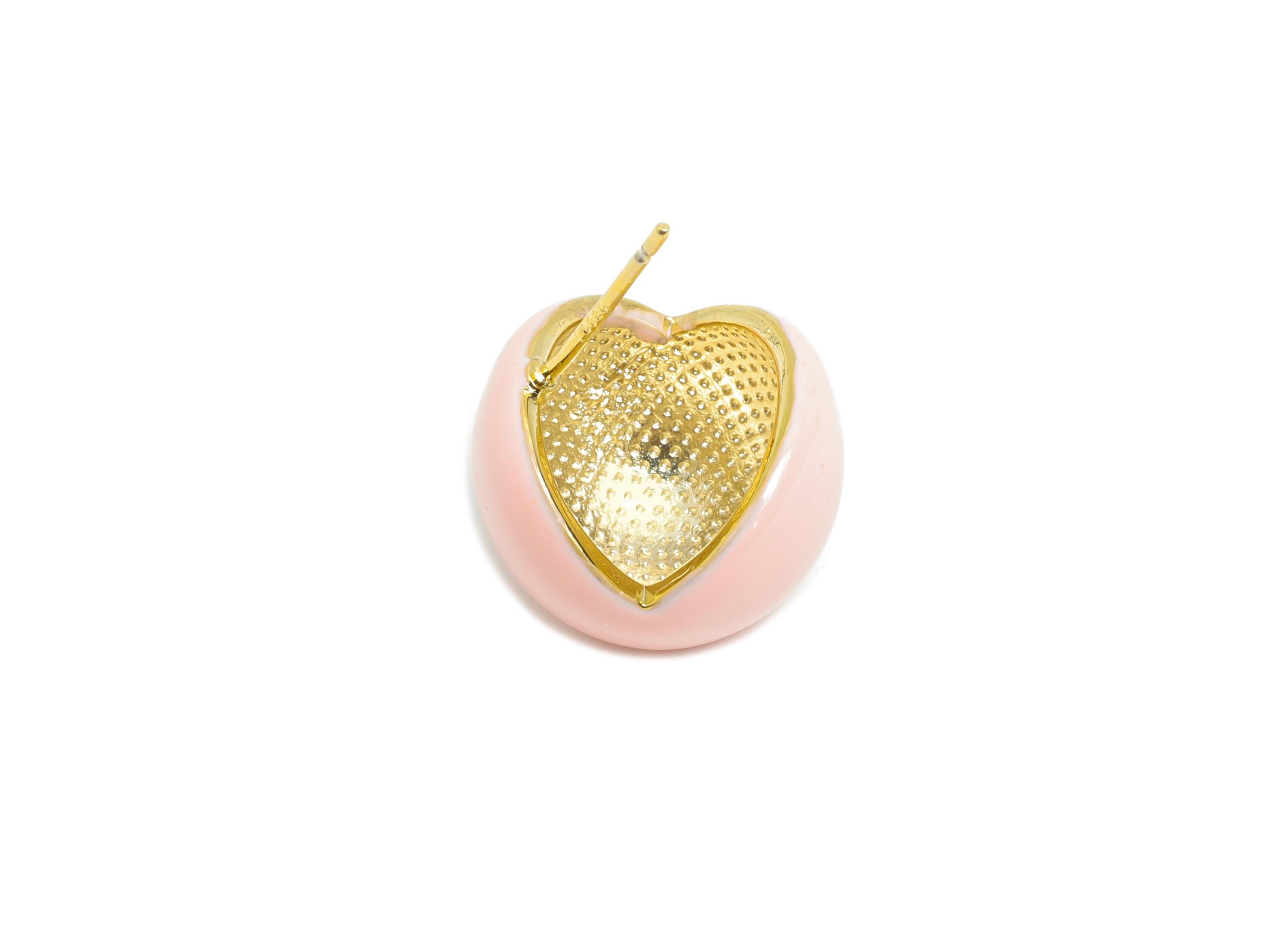 Brass Round Stud Earring - Pink Three Quarter Sphere Enamel Earring Post - Everday Jewelry - 18K Gold Plated - 15.89x15.55x0.71mm -RGP9606A - DOMEDBAZAAR