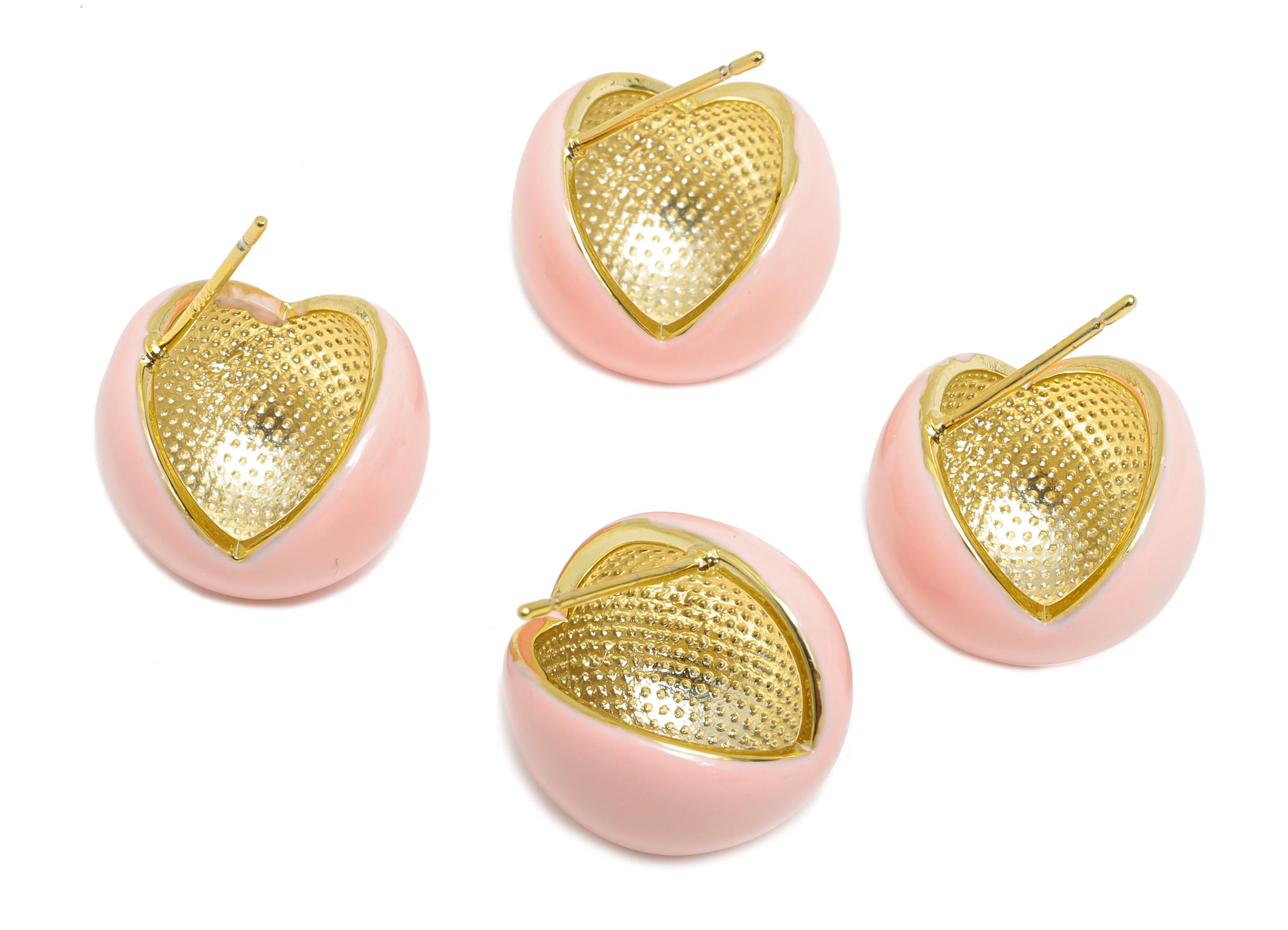 Brass Round Stud Earring - Pink Three Quarter Sphere Enamel Earring Post - Everday Jewelry - 18K Gold Plated - 15.89x15.55x0.71mm -RGP9606A - DOMEDBAZAAR
