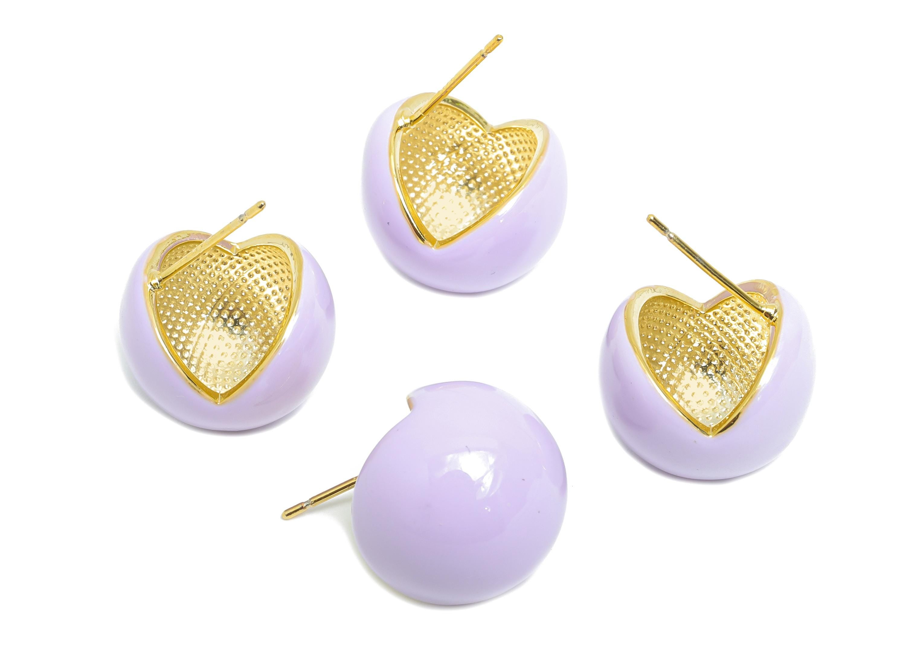 Brass Round Stud Earring - Purple Three Quarter Sphere Enamel Earring Post - Everday Jewelry - 18K Gold Plated -15.89x15.55x0.71mm -RGP9606B - DOMEDBAZAAR