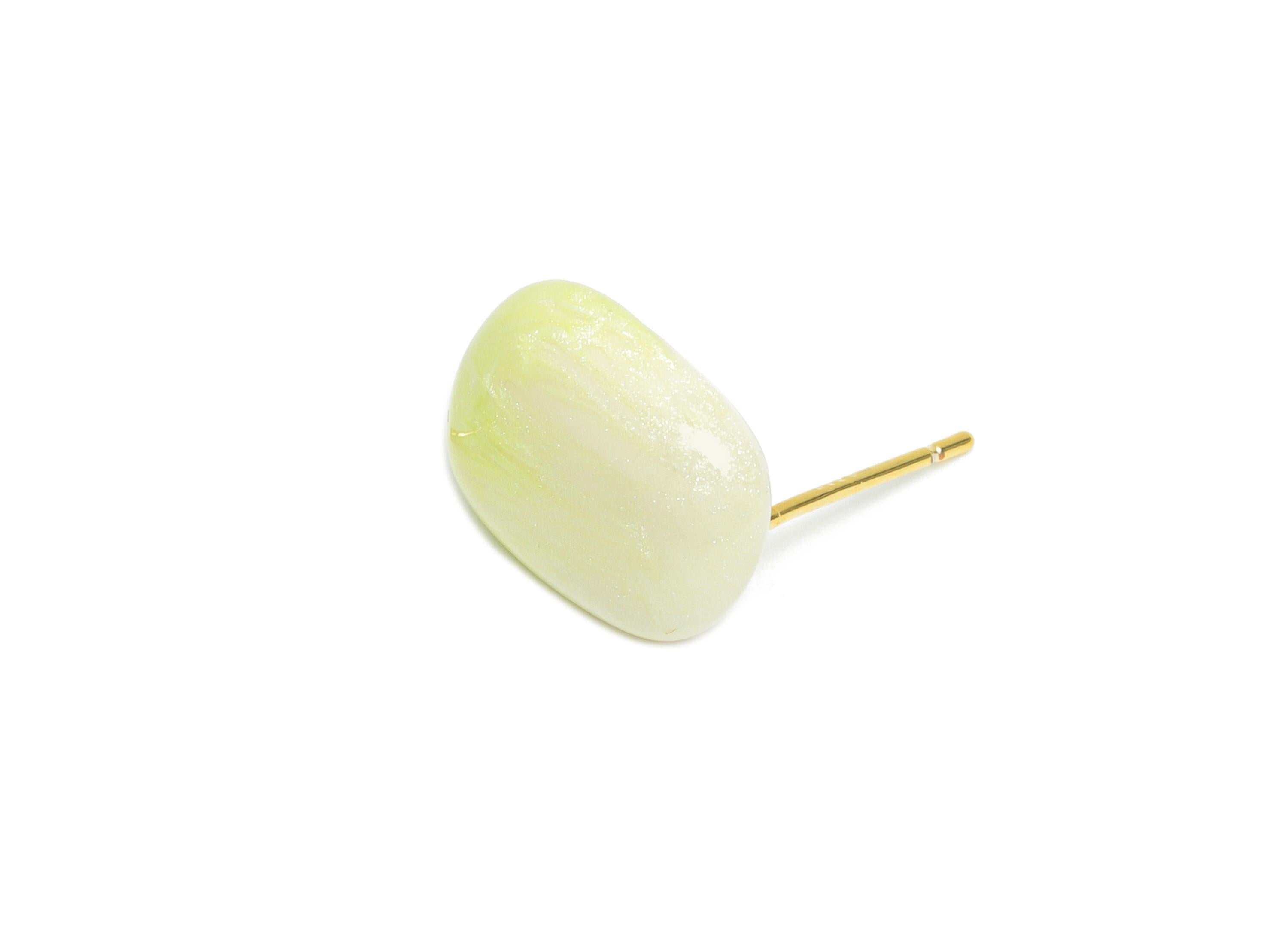 Oval Enamel Earring Stud - Green Brass Chic Oval Stud Earring - Minimalist Enamel Earring Post- 18K Gold Plated -13.58x10.72x0.74mm-RGP9608D - DOMEDBAZAAR