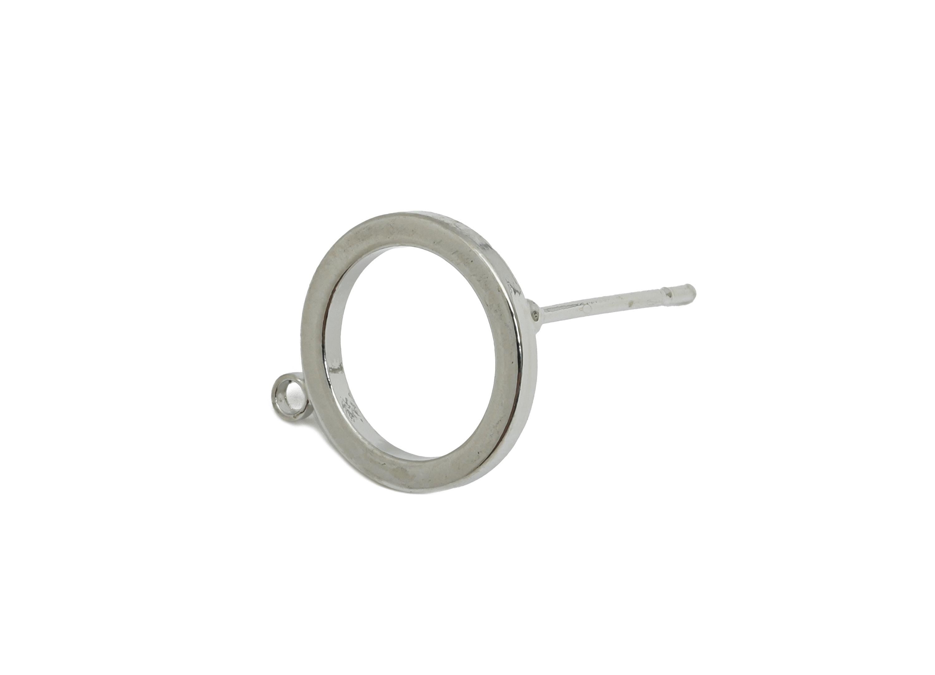 14mm Earring Stud - Brass Minimalist Earring With Loop - Customizable Earring Base - 18K Real White Gold Plated - 14x11x1.44mm - RGP9644S - DOMEDBAZAAR