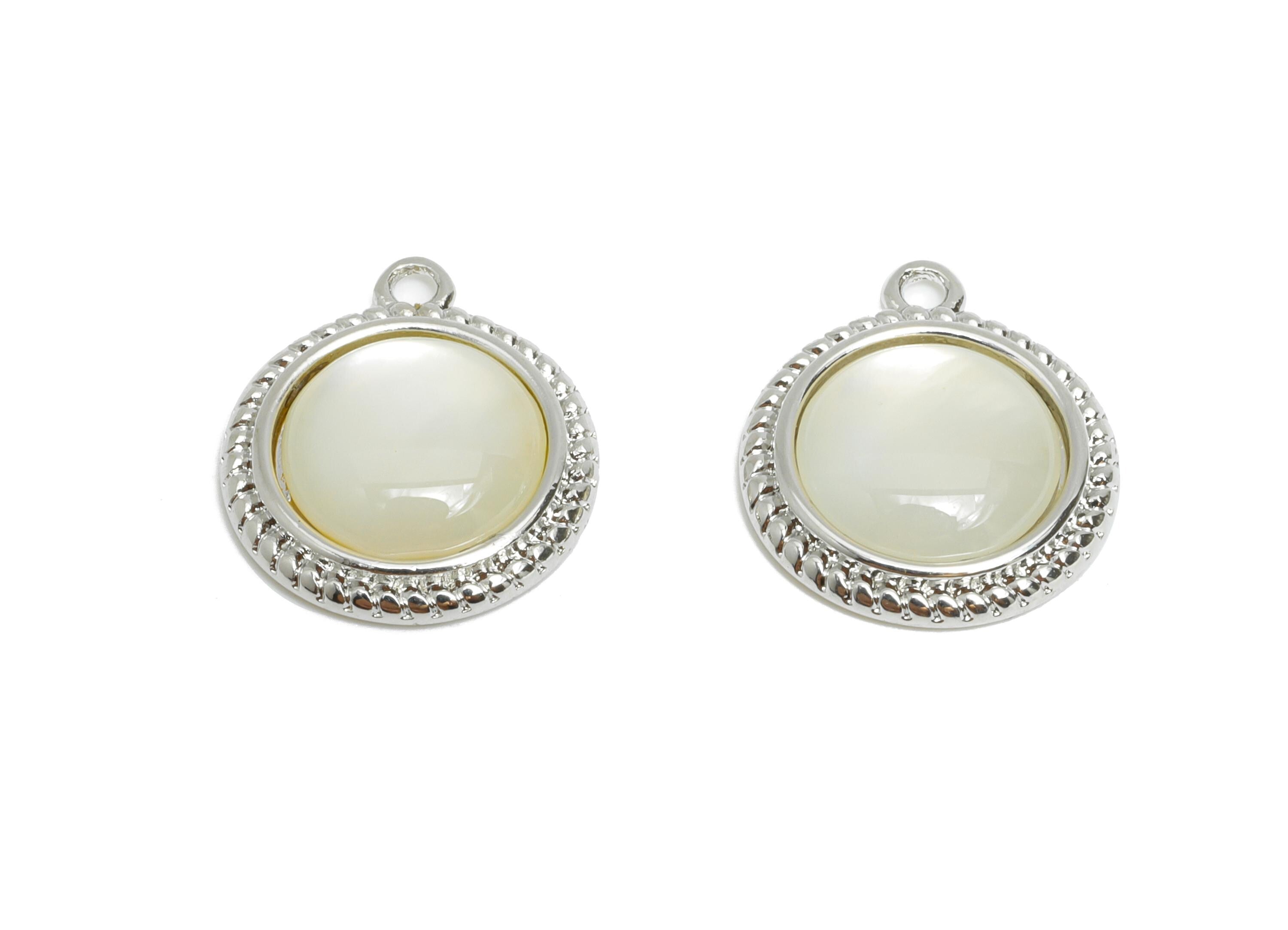 Brass Round Earring Charm - Silver Seashell Pendant for Necklace - Textured Circle Charm - 18K White Gold-Plated - 14.5x12.5x3.73mm -RGP9550 - DOMEDBAZAAR