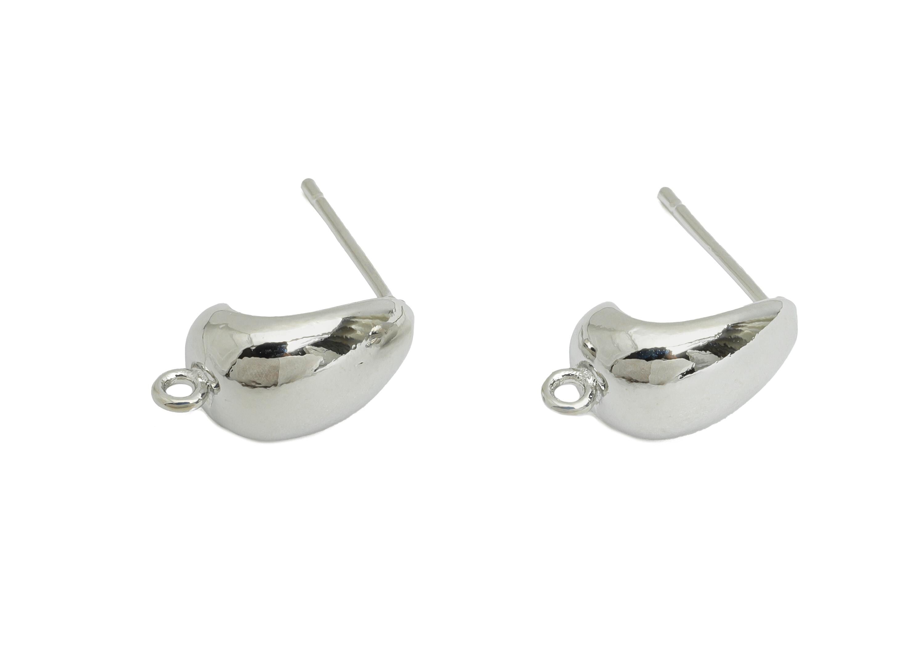 Brass Drop Hoop Earring - Brass Minimalist Earring With Loop - Customizable Earring Base - 18K Real White Gold Plated - 14x7x6mm - RGP9658S - DOMEDBAZAAR