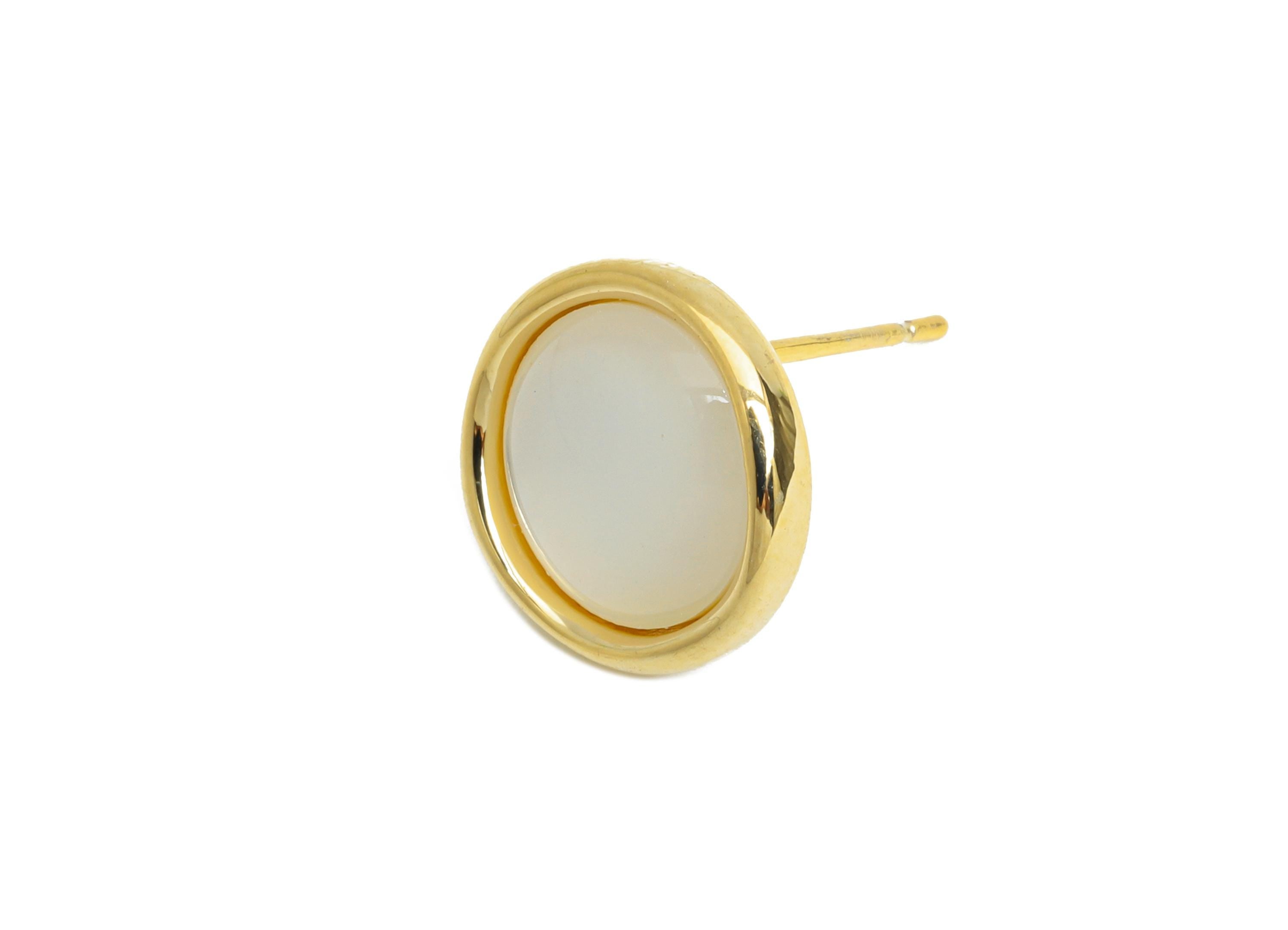 Sparkling Circle Earrings - Brass Round Seashell Earrings - Refined Gold Earring Post - 18K Real Gold Plated - 12.35x12.44x0.77mm - RGP9593 - DOMEDBAZAAR