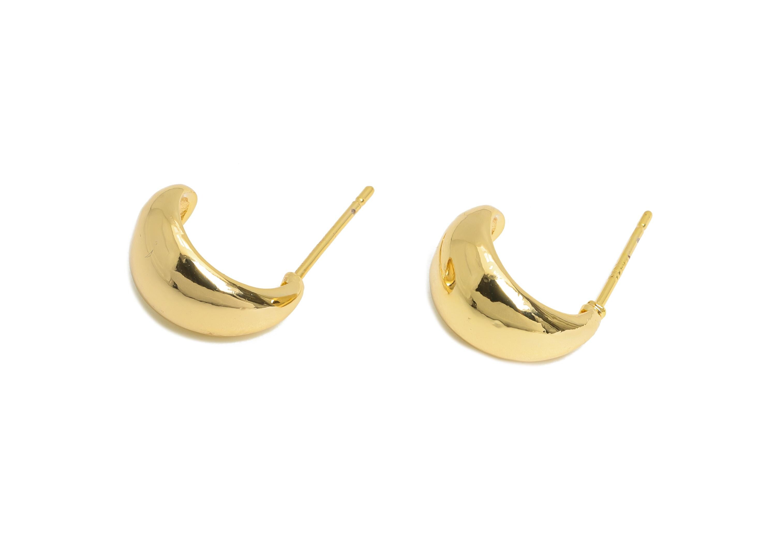 Brass Drop Hoop Earring - Brass Minimalist Sleek Hoop Earring - Brass Shiny Earring Base - 18K Real Gold Plated - 12x8x9mm - RGP9651 - DOMEDBAZAAR