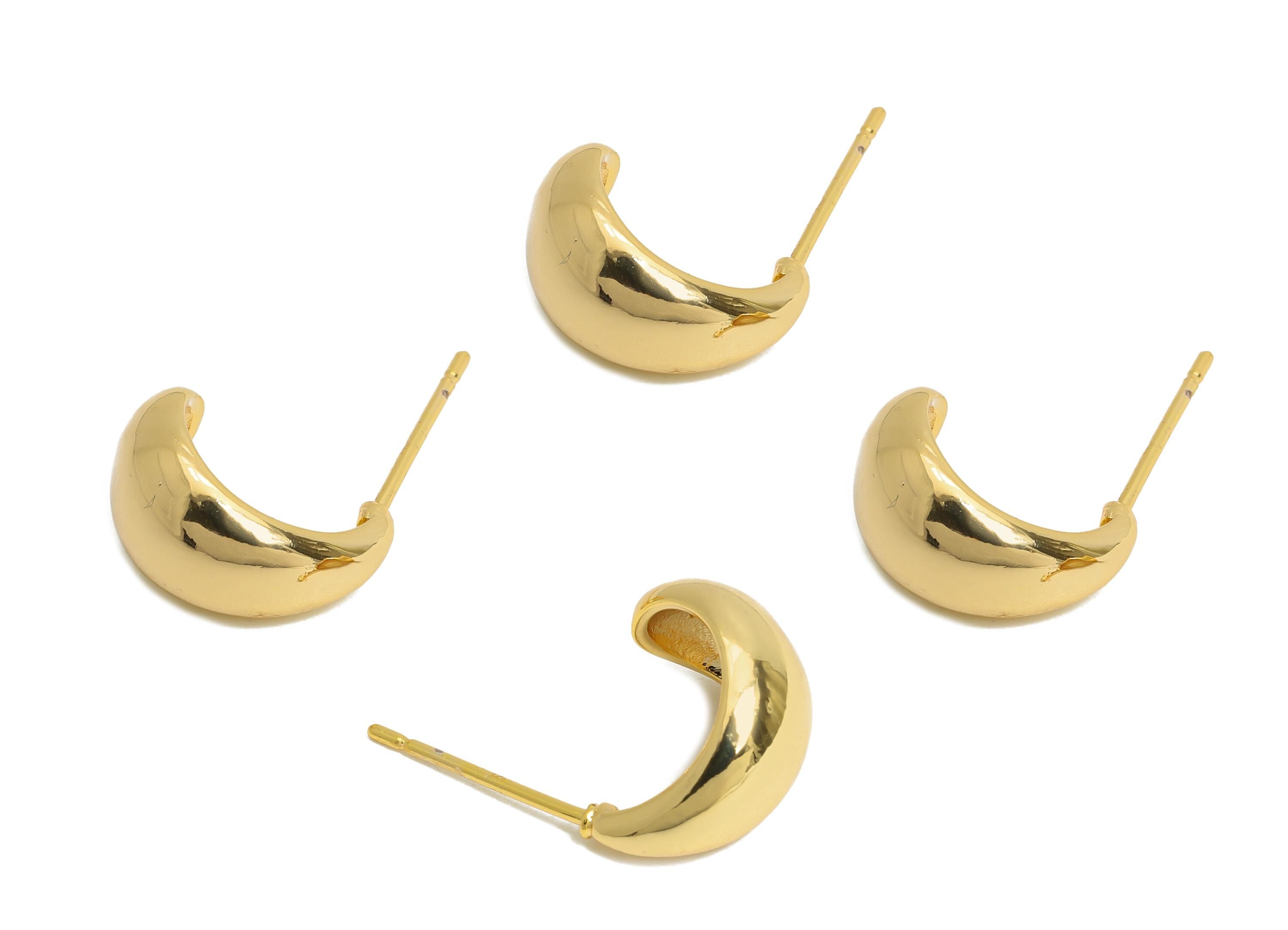 Brass Drop Hoop Earring - Brass Minimalist Sleek Hoop Earring - Brass Shiny Earring Base - 18K Real Gold Plated - 12x8x9mm - RGP9651 - DOMEDBAZAAR