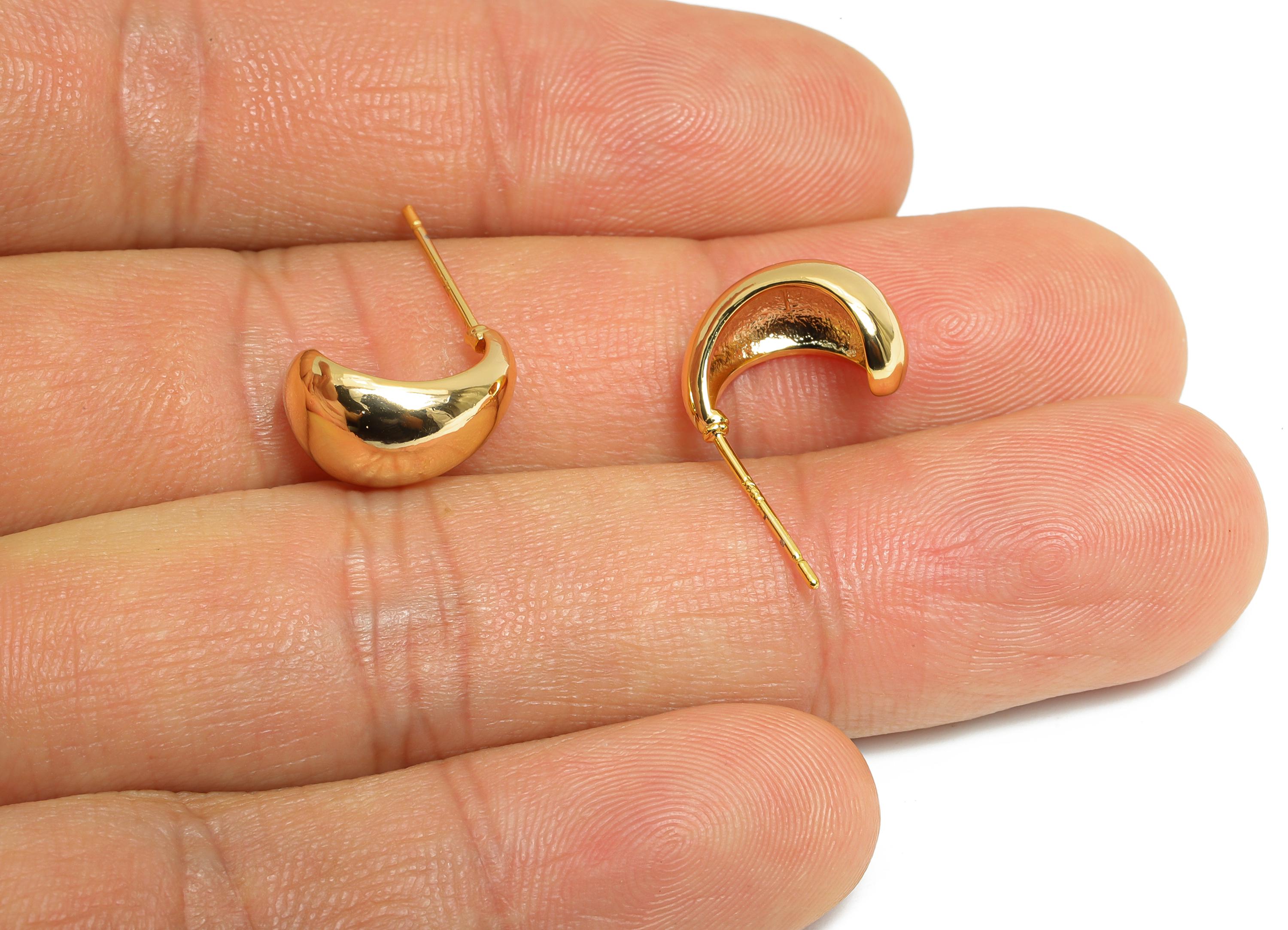 Brass Drop Hoop Earring - Brass Minimalist Sleek Hoop Earring - Brass Shiny Earring Base - 18K Real Gold Plated - 12x8x9mm - RGP9651 - DOMEDBAZAAR