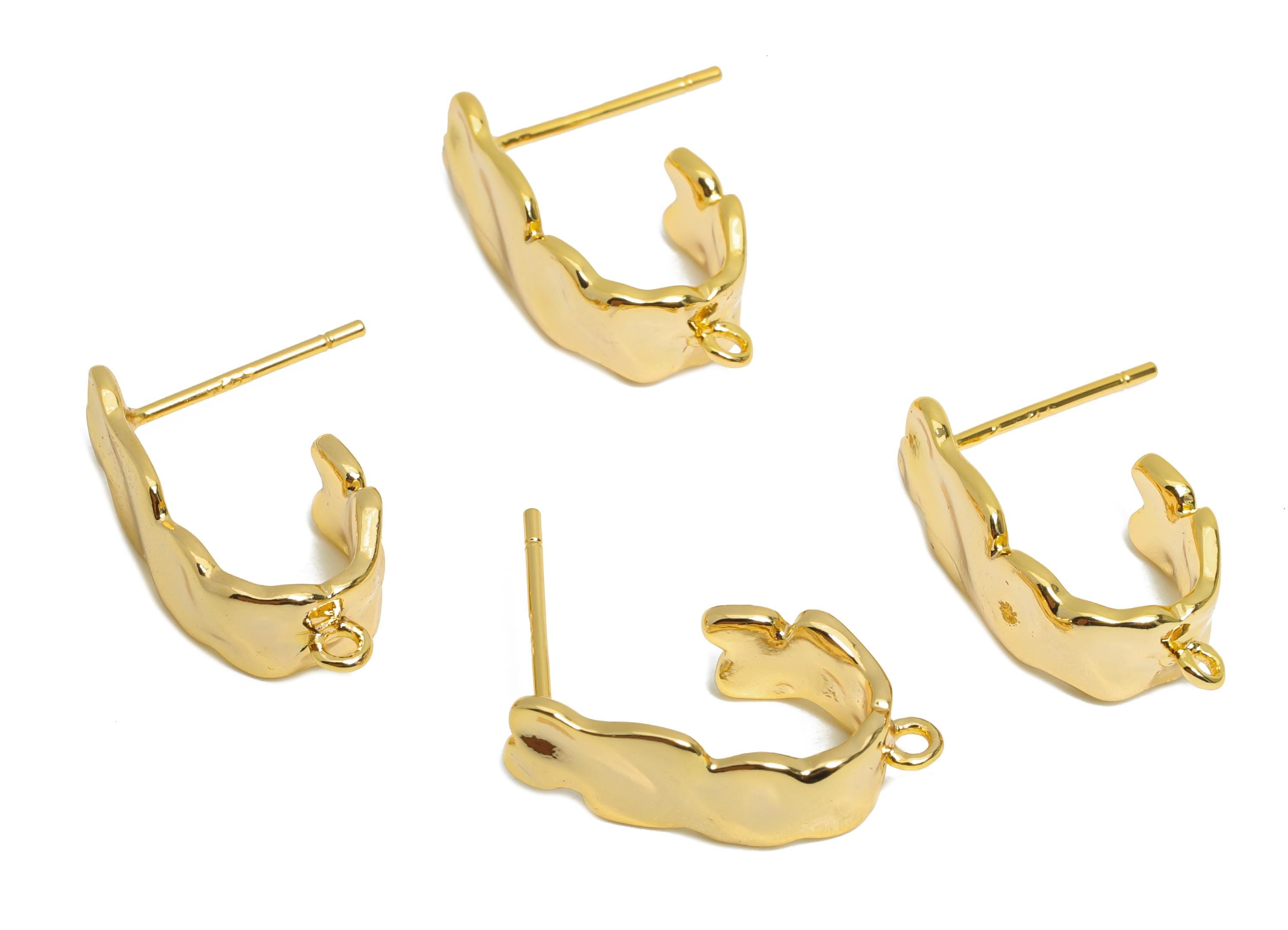 Brass Hoop Earring - Brass Minimalist Hoop Earring With Loop - Customizable Shiny Earring Base - 18K Real Gold Plated - 18x9x6mm - RGP9660 - DOMEDBAZAAR