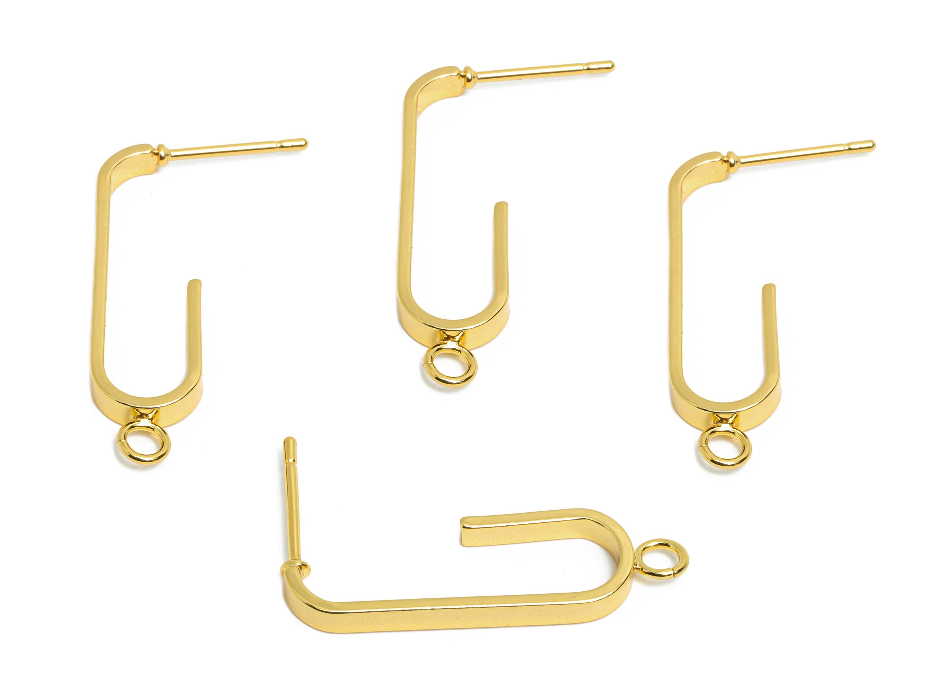 Brass U-Shaped Hoop Earring - Brass Hoop Earring With Loop - DIY Open Frame Earring Base - 18K Real Gold Plated - 28.1x8x2.5mm - RGP9686 - DOMEDBAZAAR