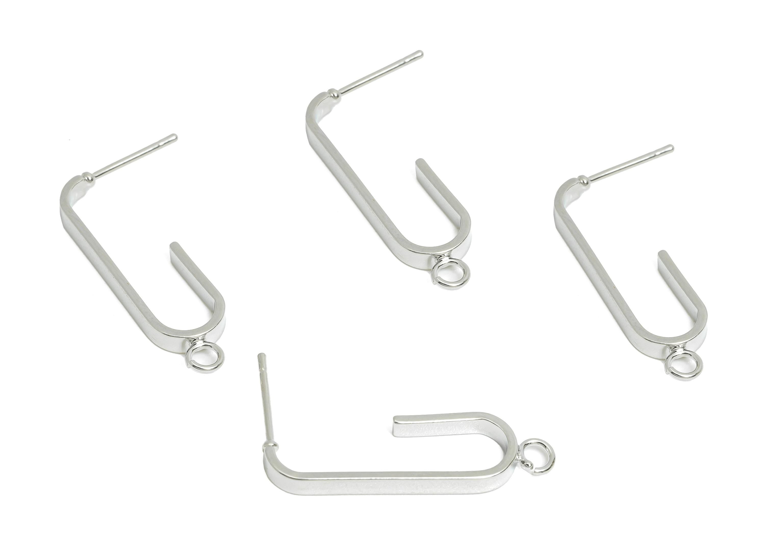 Brass U-Shaped Hoop Earring - Brass Hoop Earring With Loop - DIY Open Frame Earring Base - 18K Real White Gold Plated - 28x8x2mm - RGP9686S - DOMEDBAZAAR