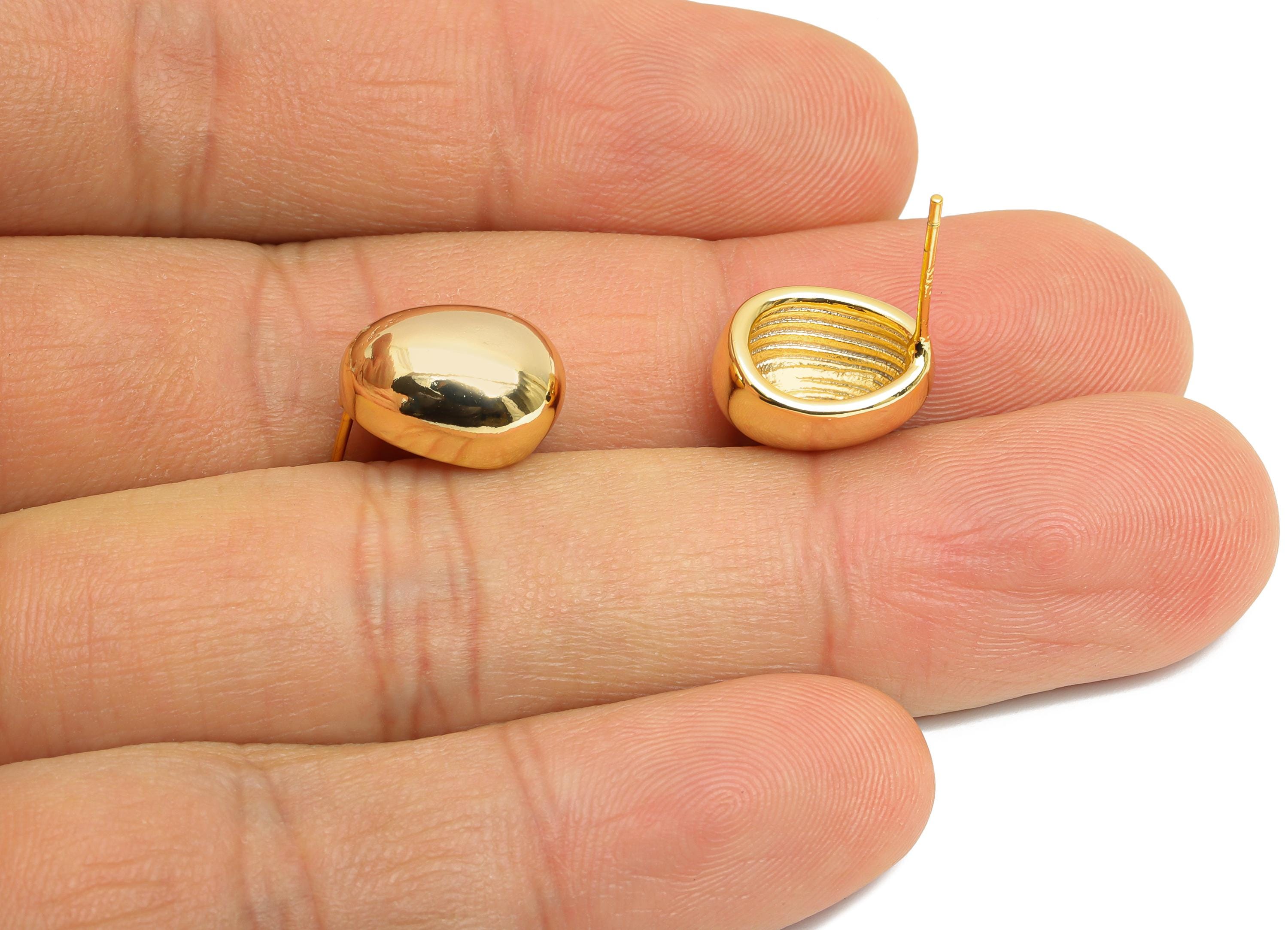 Brass Domed Earring Post - Brass Shiny Gold Ball Half Earring Stud - Timeless Gold Button Earring - 18K Real Gold Plated -12x8x9mm - RGP9659 - DOMEDBAZAAR