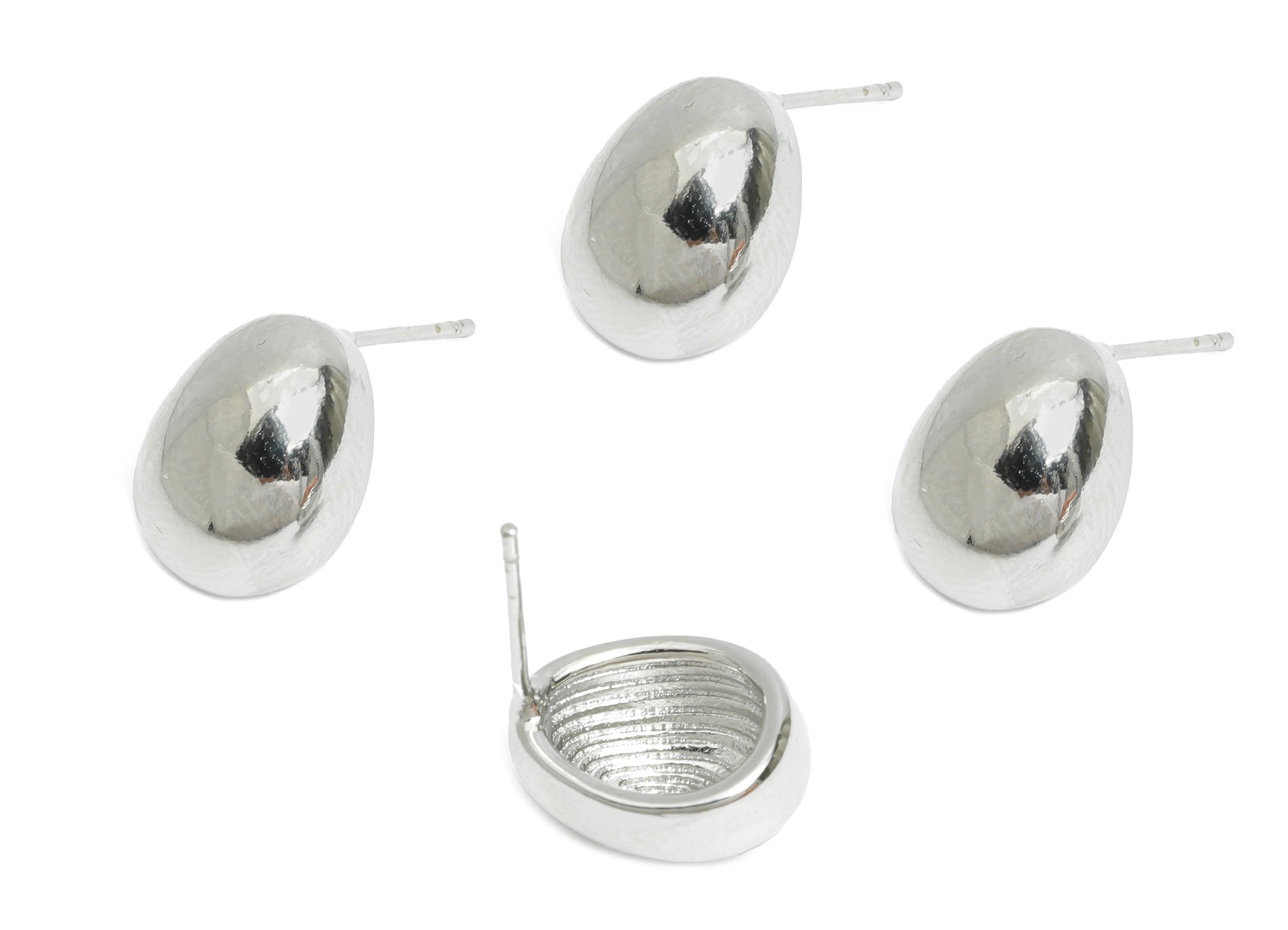 Brass Domed Earring Post - Brass Shiny Ball Half Earring Stud - Timeless Gold Button Earring - 18K Real White Gold Plated -12x8x9mm-RGP9659S - DOMEDBAZAAR