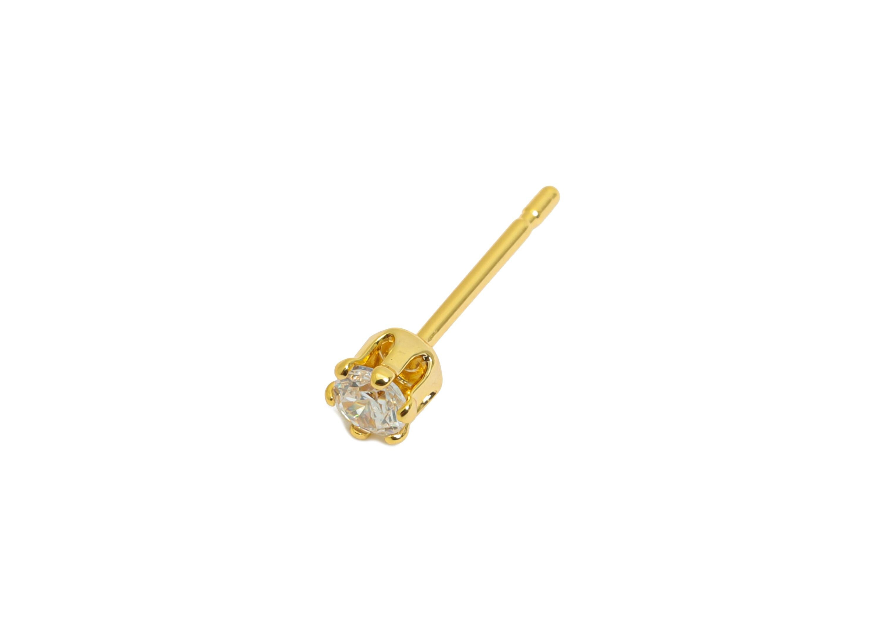 Minimalist Tiny Earring Post - Brass Simple Mini Gem Stud - Cubic Zircon Sparkling Post - 18K Real Gold Plated - 3x3x3mm - RGP9641 - DOMEDBAZAAR