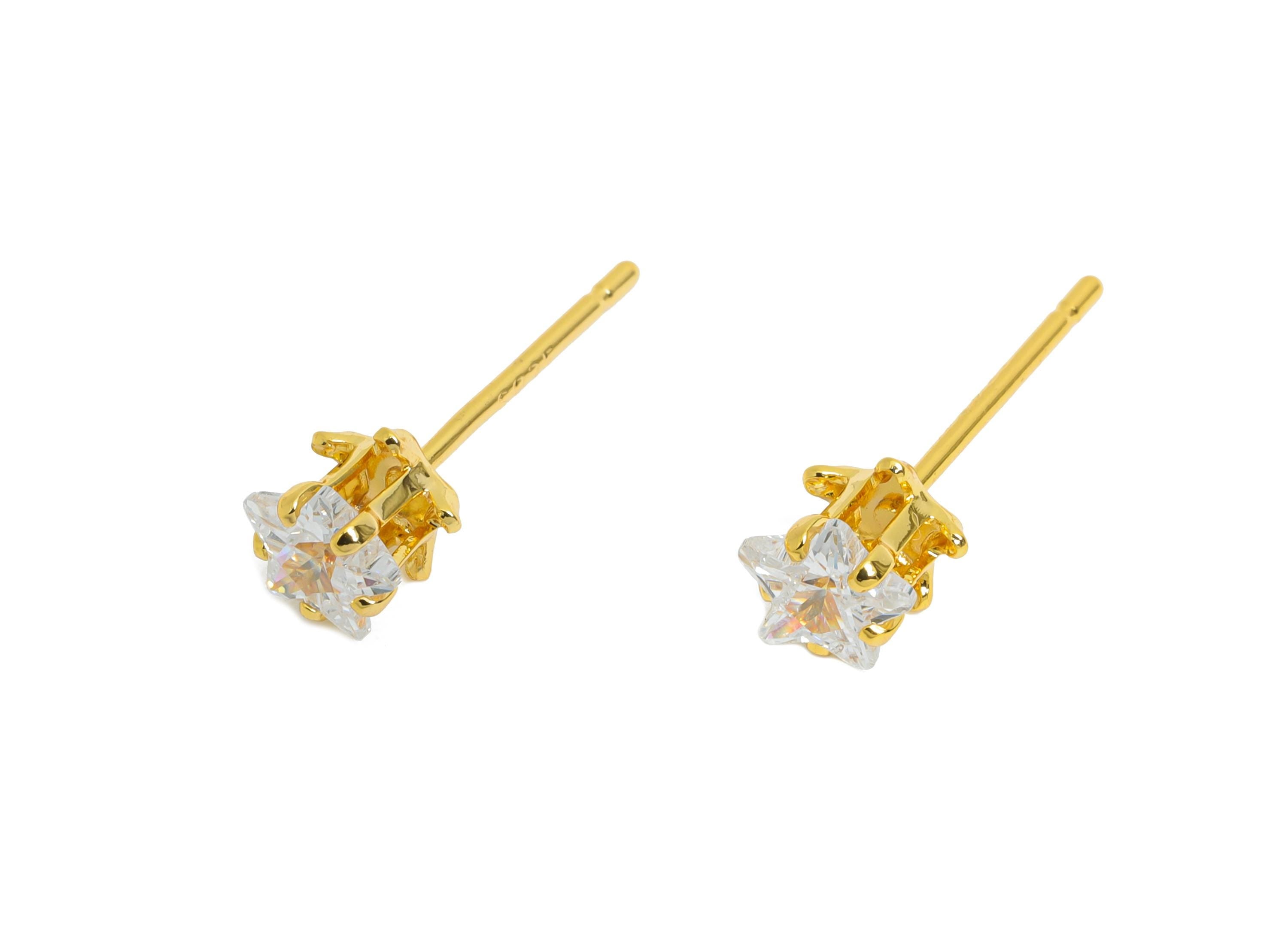 Minimalist Star Earring Post - Brass Simple Tiny Gem Stud - Cubic Zircon Sparkling Gold Ear Post - 18K Real Gold Plated - 5x5x5mm - RGP9643 - DOMEDBAZAAR