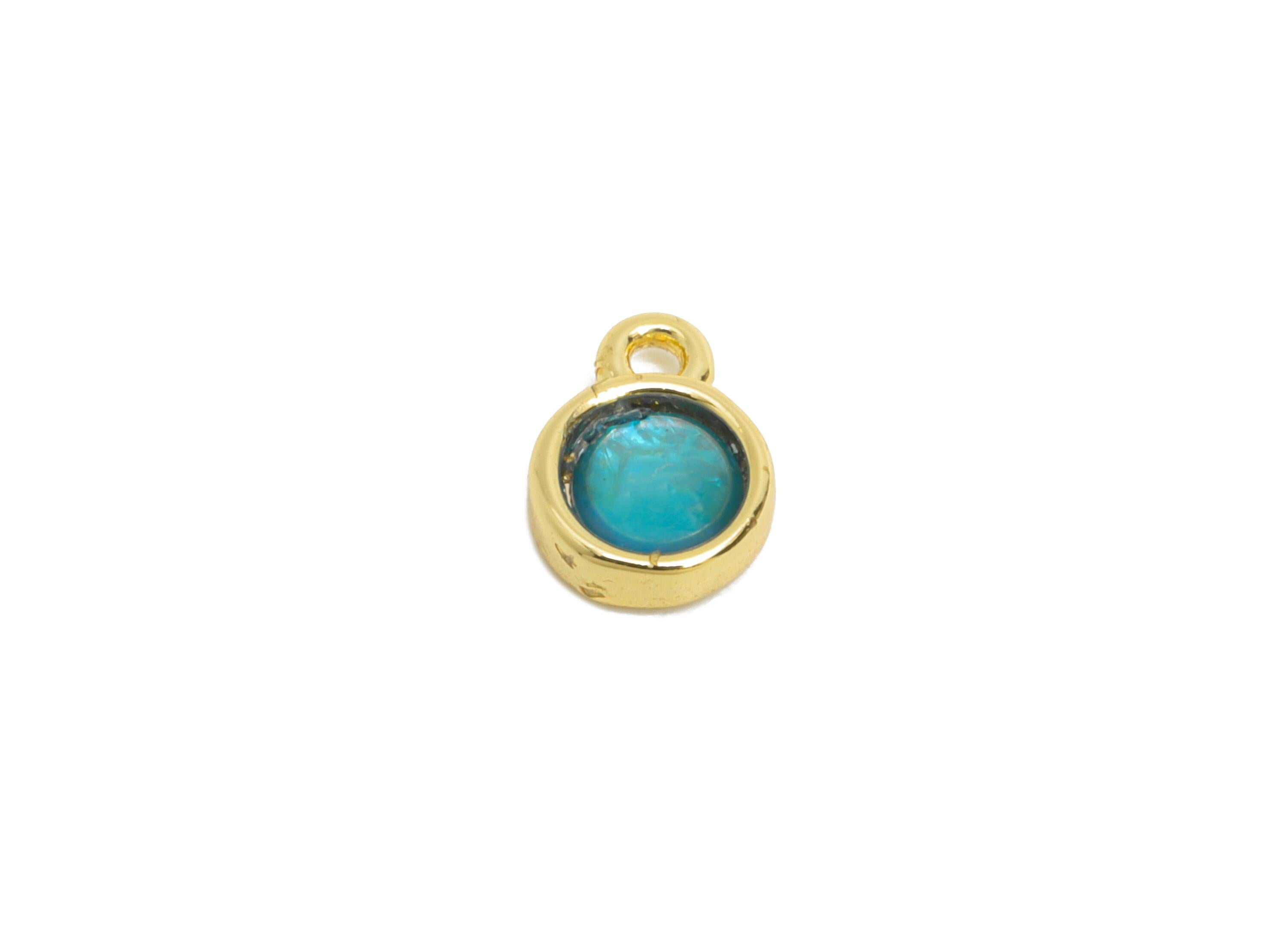 Mini Bracelet Charm - Brass Geometric Inlay Acrylic Charm - Modern Round Pendant for Bracelet -18K Real Gold Plated - 7x5.4x2.35mm - RGP9541 - DOMEDBAZAAR