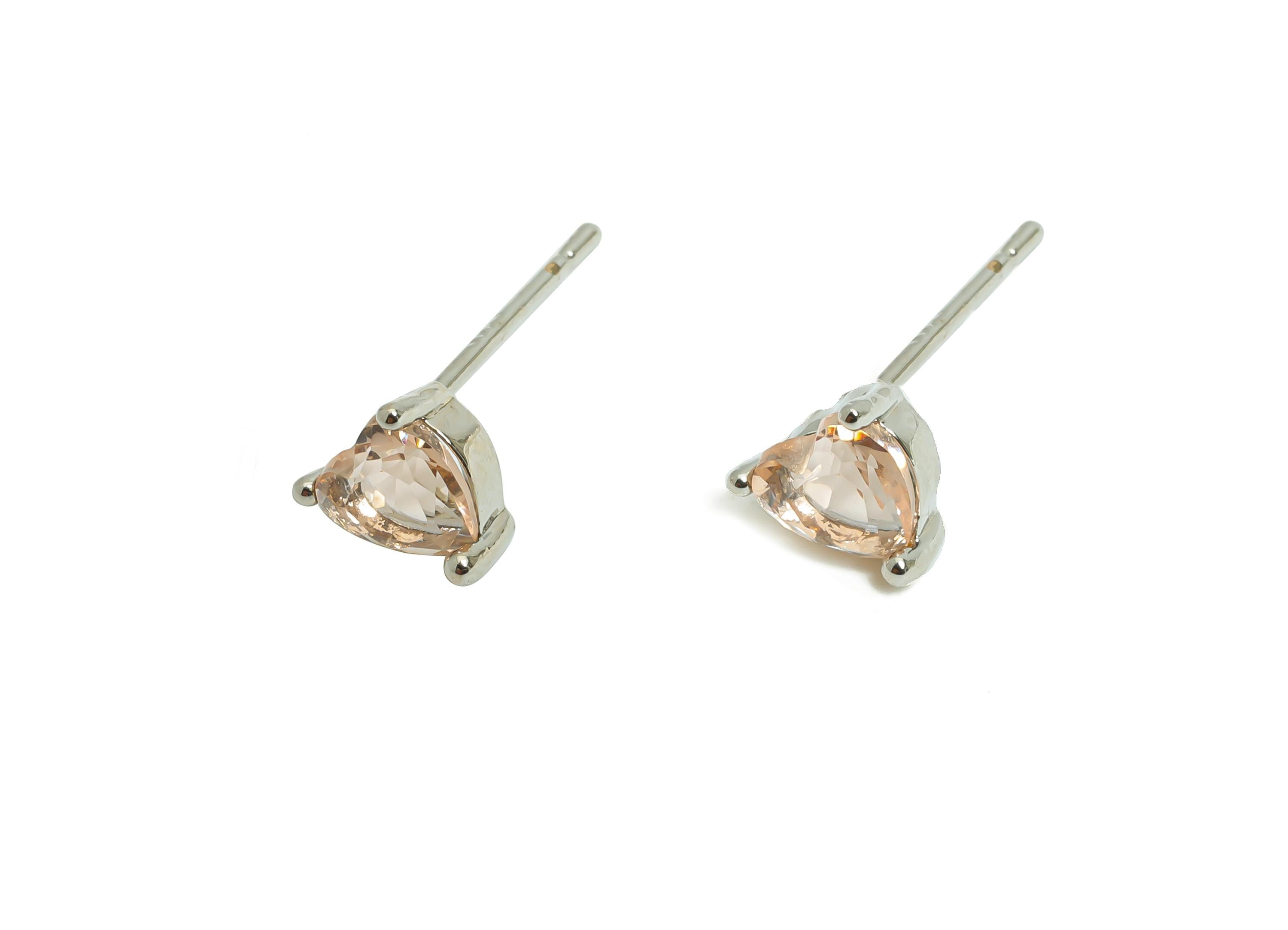 Minimalist Heart Post - Brass Pink Sparking Heart Stud - Glass Romantic Jewelry - 18K Real White Gold Plated - 6.1x5x3mm - RGP9662S - DOMEDBAZAAR