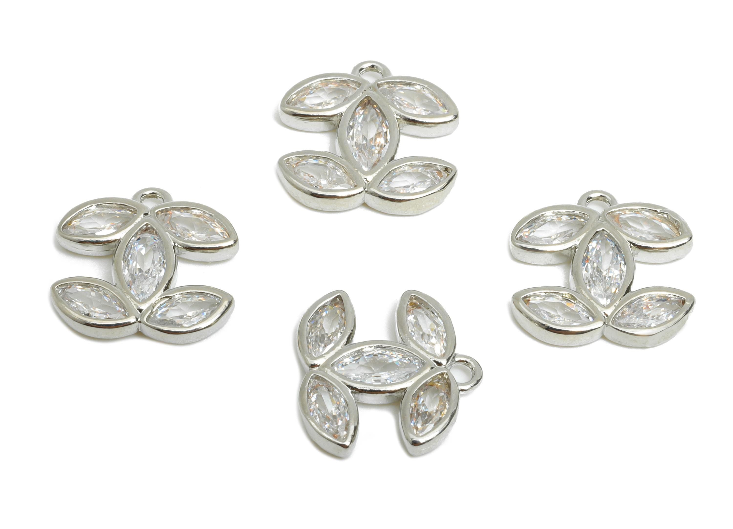 Brass Marquise Earring Charm - Silver Turtle Cubic Zircon Pendant - Geometric Sparkling Charm -18K White Gold Plated-11.5x11.35x2mm-RGP9548S - DOMEDBAZAAR