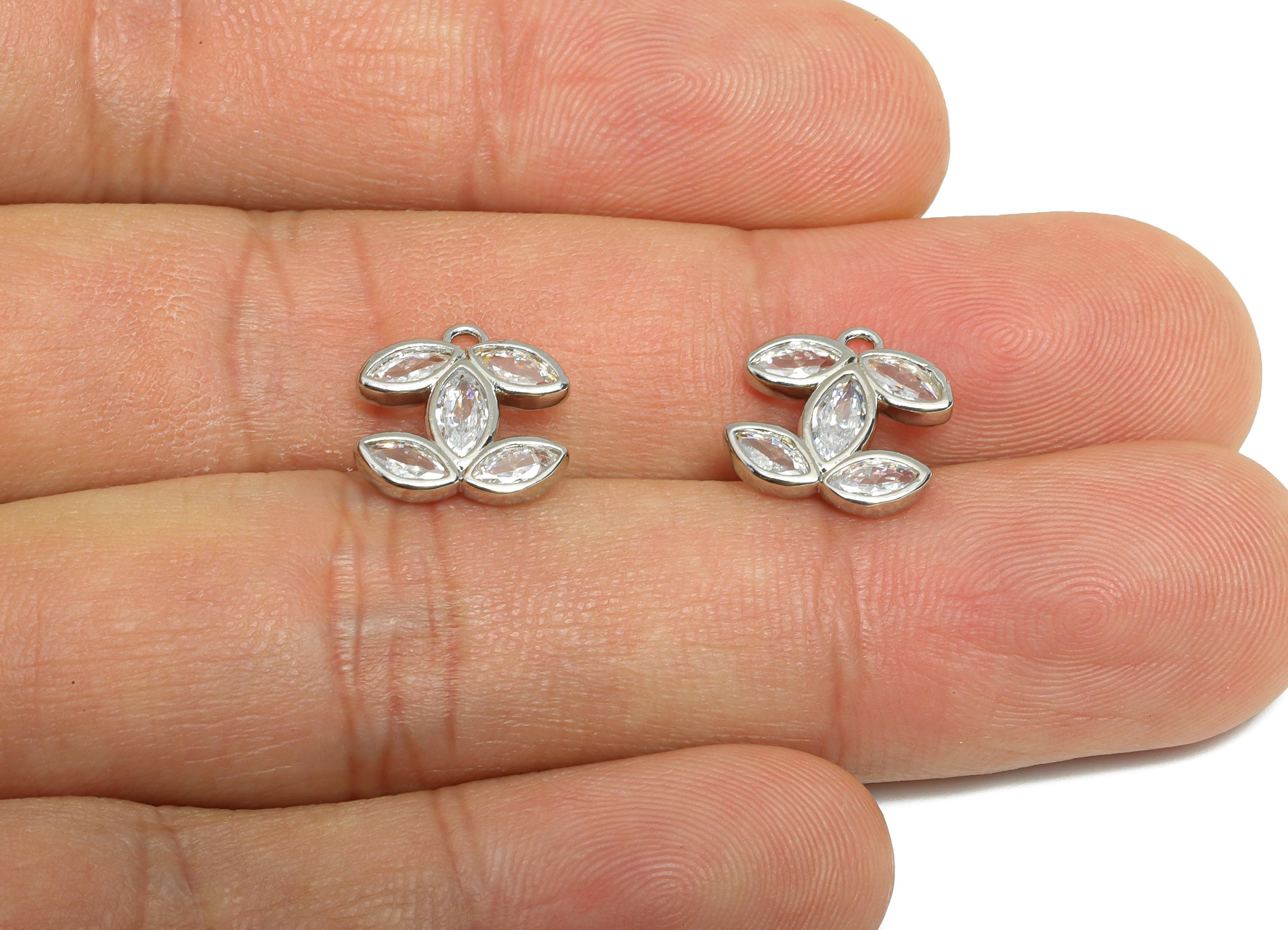 Brass Marquise Earring Charm - Silver Turtle Cubic Zircon Pendant - Geometric Sparkling Charm -18K White Gold Plated-11.5x11.35x2mm-RGP9548S - DOMEDBAZAAR